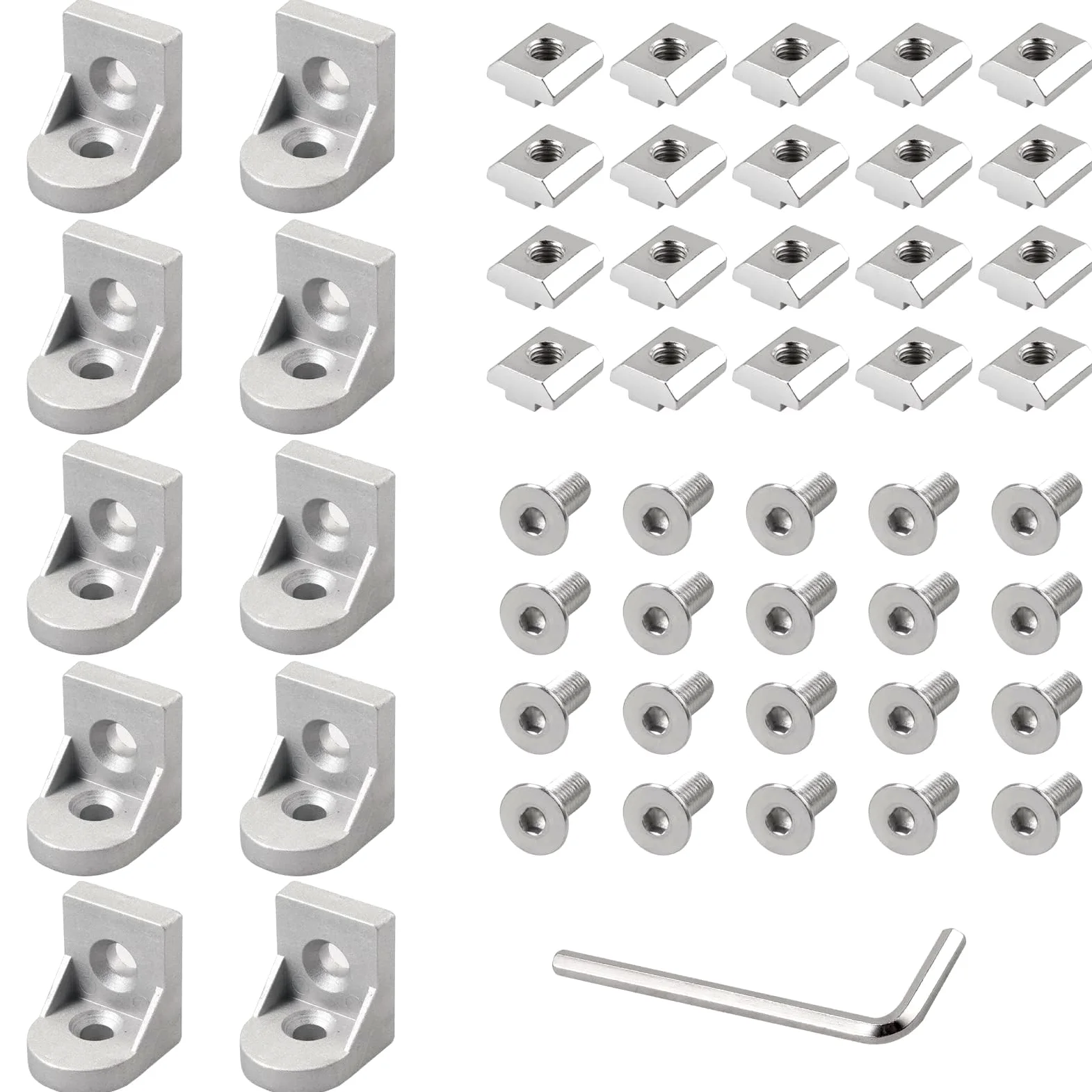 EYPINS 10 kątowników skrętnych 30 x 34,5 x 37,1 mm 4040 seria do profili rowkowych 8 mm + 20 nakrętek 20 śrub mocujących M8 x 20 mm wspornik aluminiowy