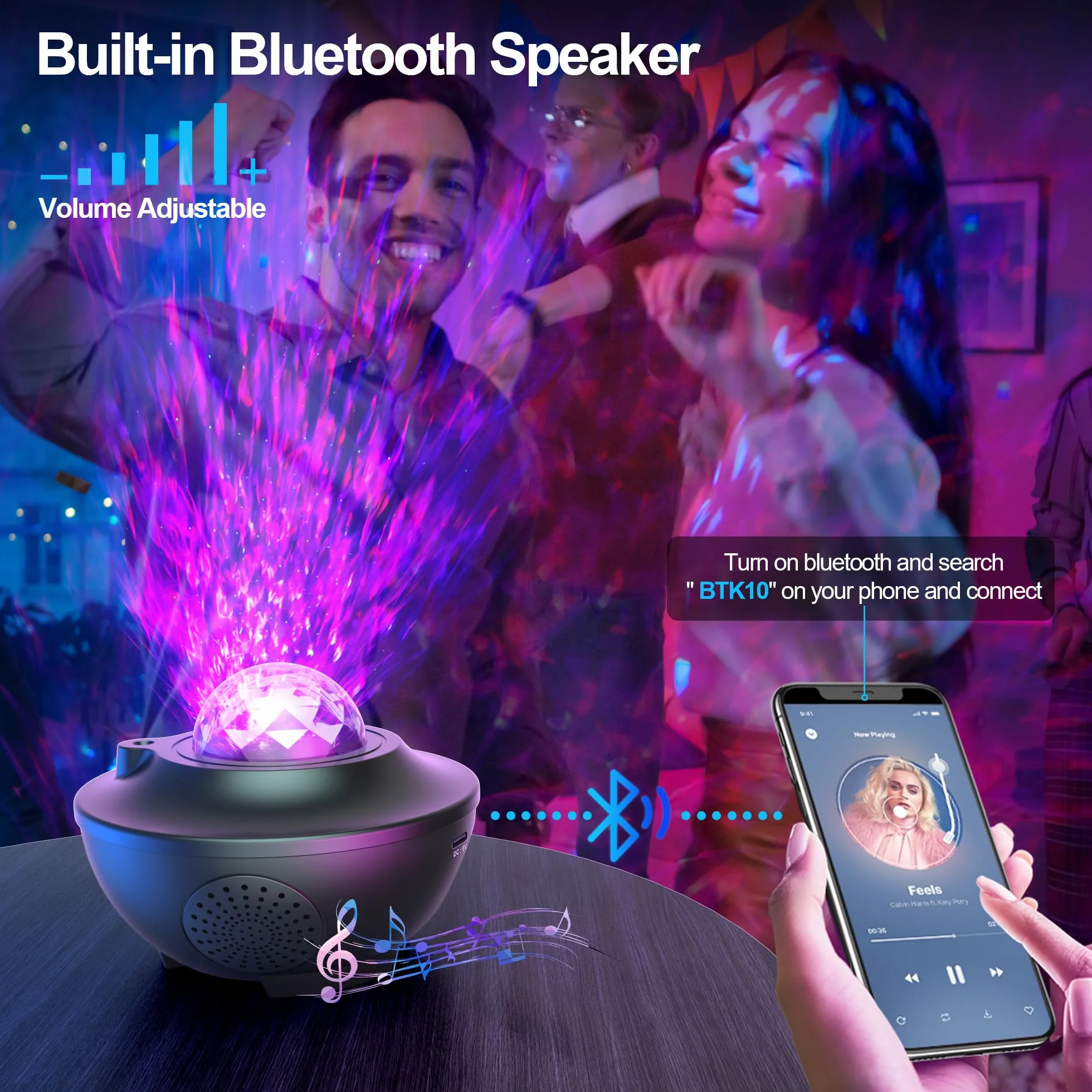 Projektor LED Gwieździste Niebo z Timerem, Remotem i Głośnikiem Bluetooth - Lampa Projektorowa Galaktyczna dla Dzieci