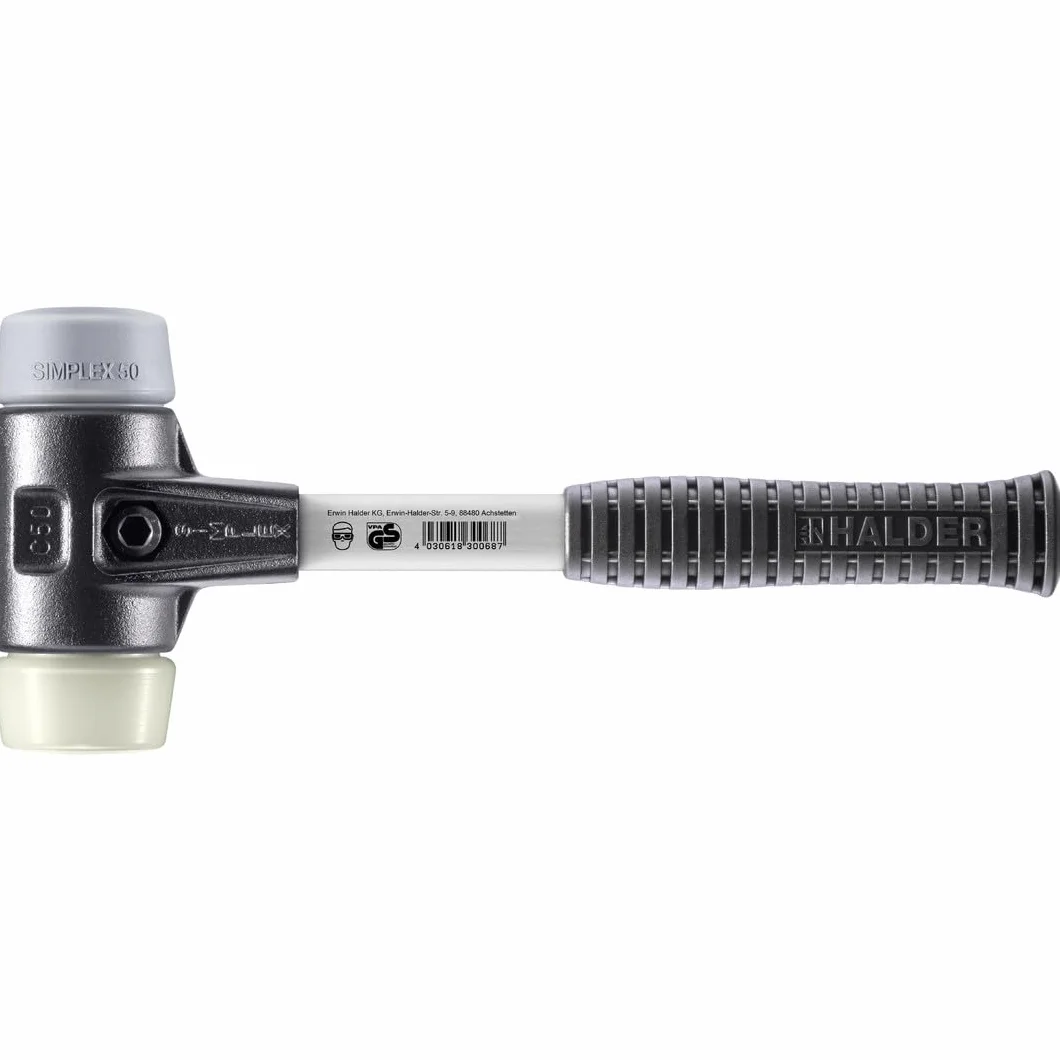 Halder 3738050 TPE-Mid/nylon młot z miękką tarczą ze wzmocnioną obudową ze stali odlewanej, wielokolorowy, 50 mm