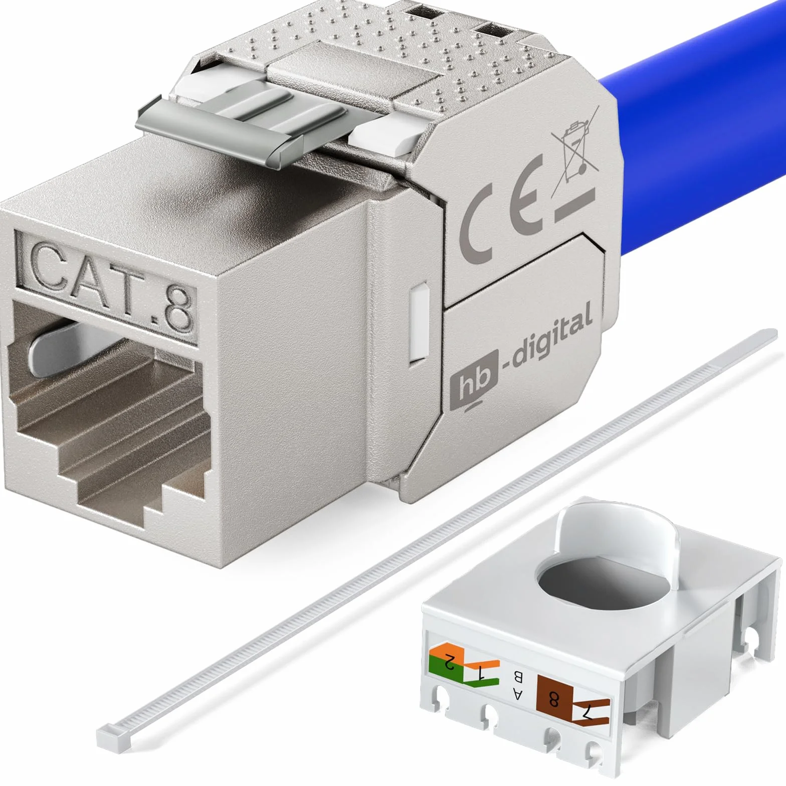 HB-DIGITAL 1-portowa puszka sieciowa CAT 8 z certyfikatem GHMT beznarzędziowa Keystone maks. 40 Gbit/s podtynkowa gniazdo sieciowe gniazdo RJ45 gniazdo STP ekranowane gniazdo danych RJ45 gniazdo