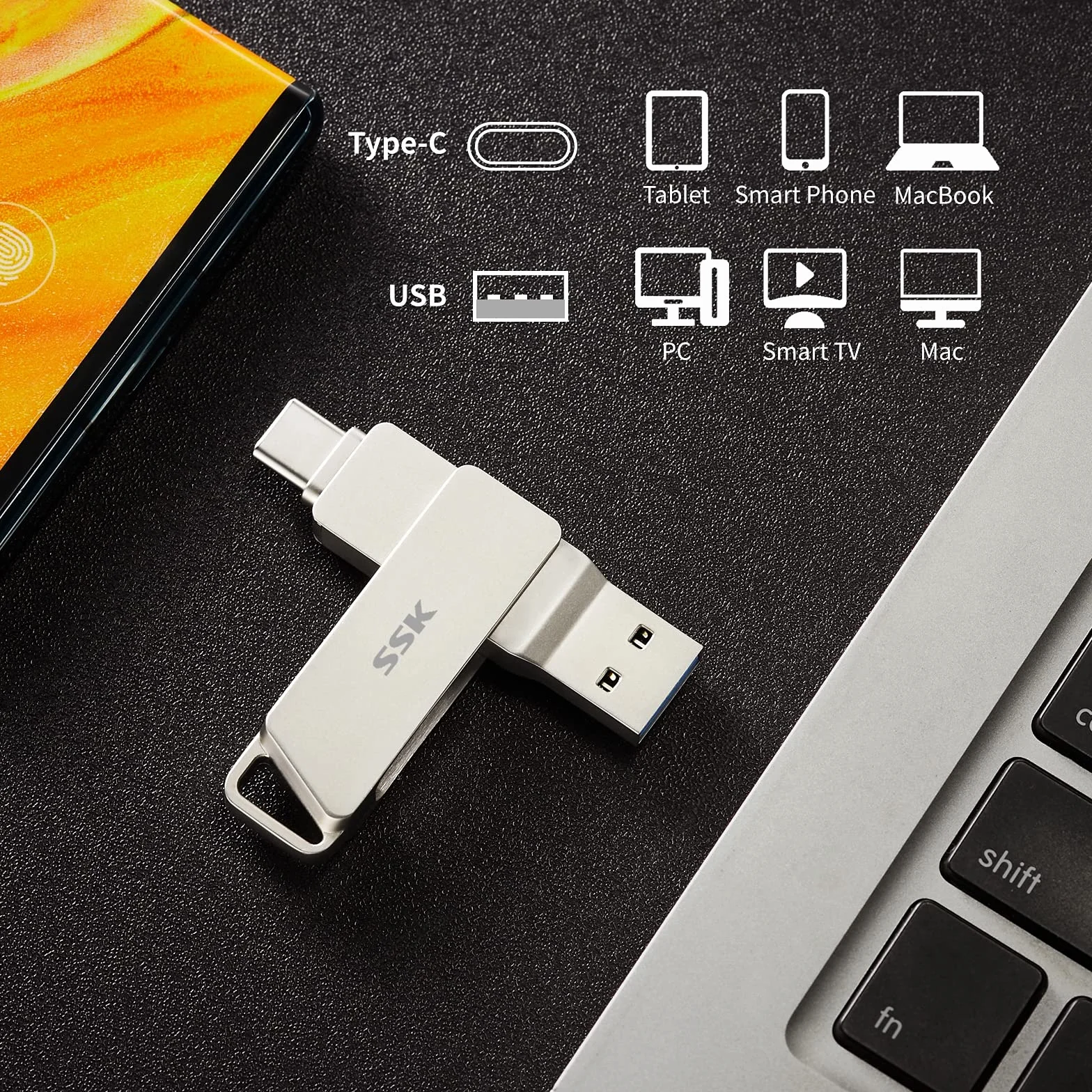 SSK Pamięć Flash USB-C 128 GB 200 MB/s podwójne złącza USB 3.2 Gen 1