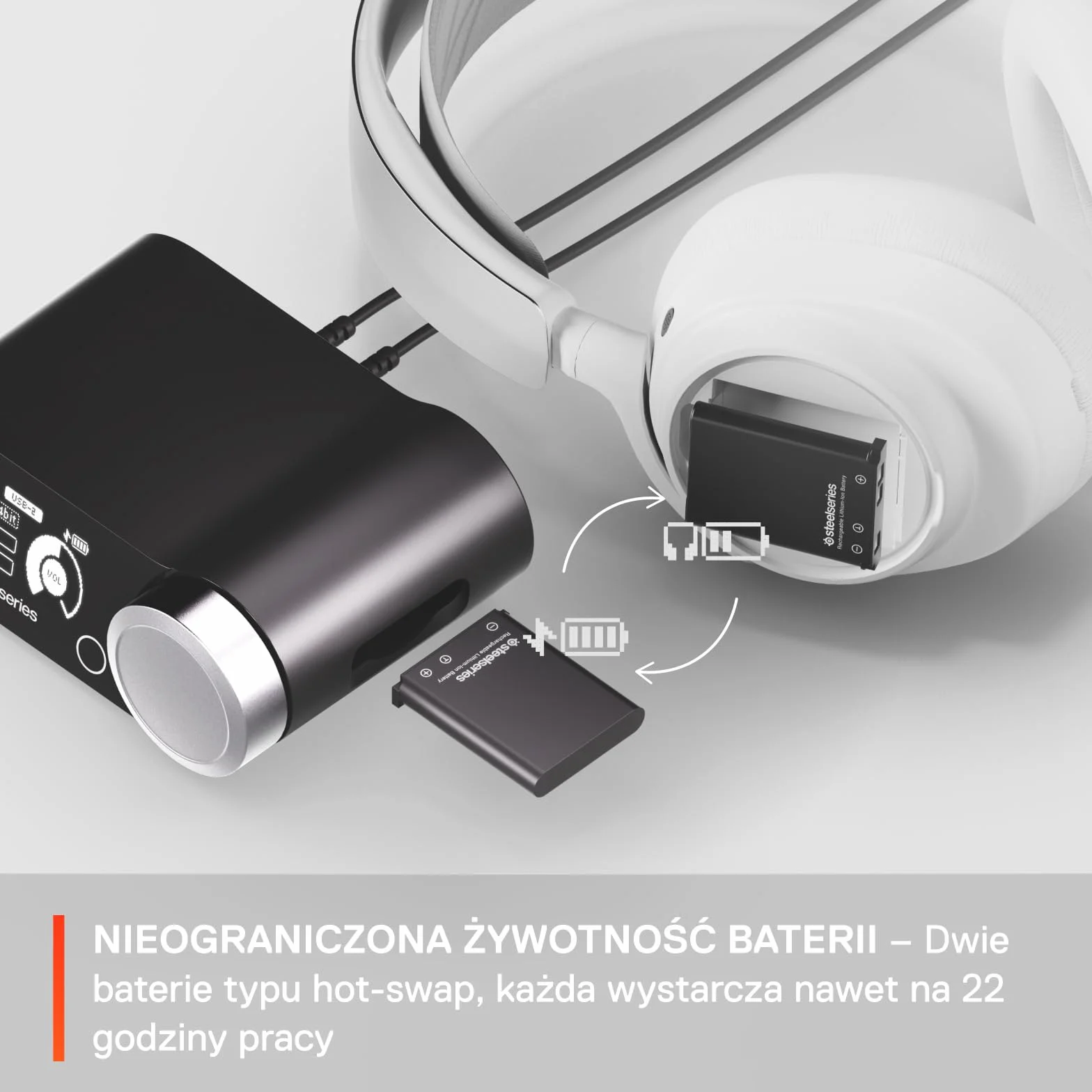 SteelSeries Arctis Nova Pro Wireless - wieloplatformowe bezprzewodowe słuchawki do gier - neodymowe przetw.magn. - ANC - Infinity Power System - mic ClearCast 2 gen. - PC, PS5, Switch, telefon - Białe