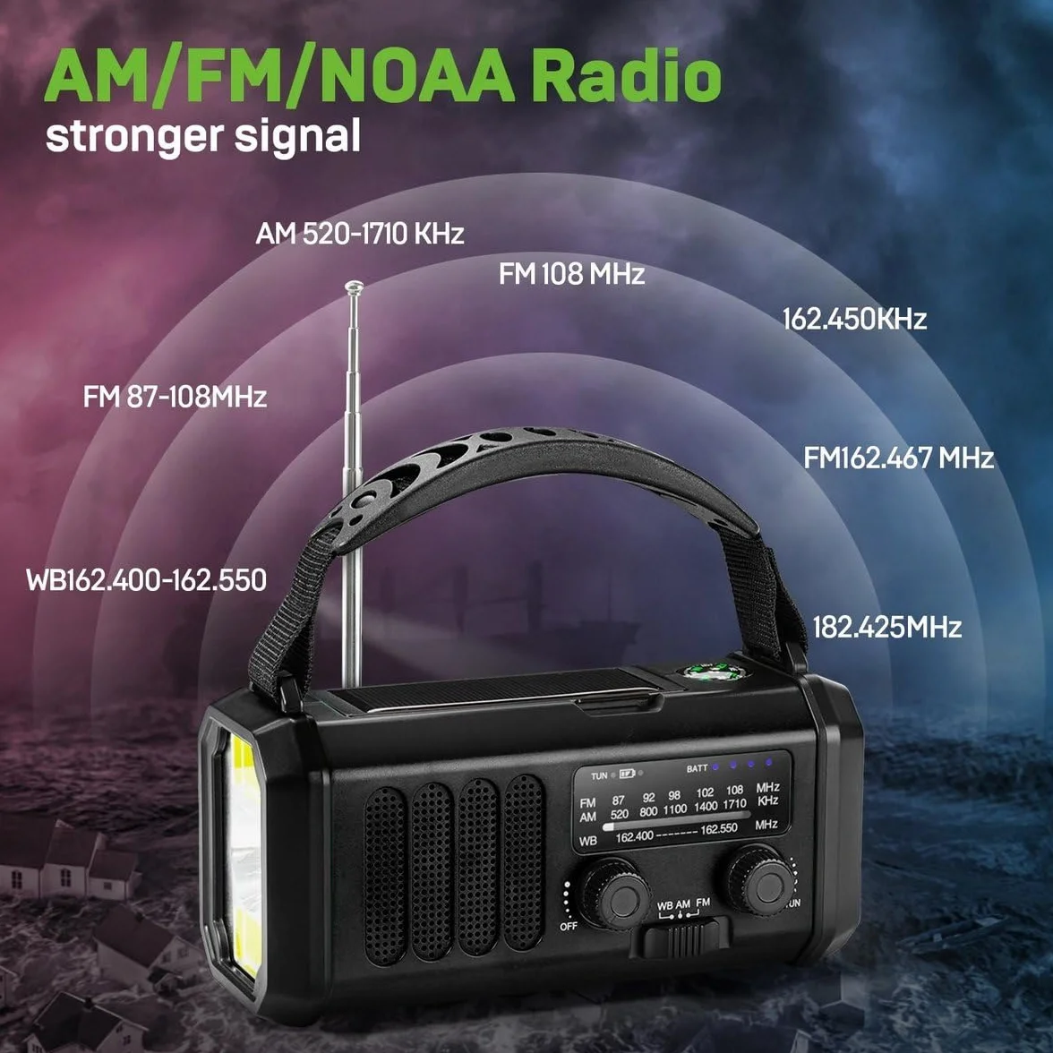 Ishiva 10 000 mAh awaryjne radio solarne AM/FM z latarką LED i ładowarką do telefonu