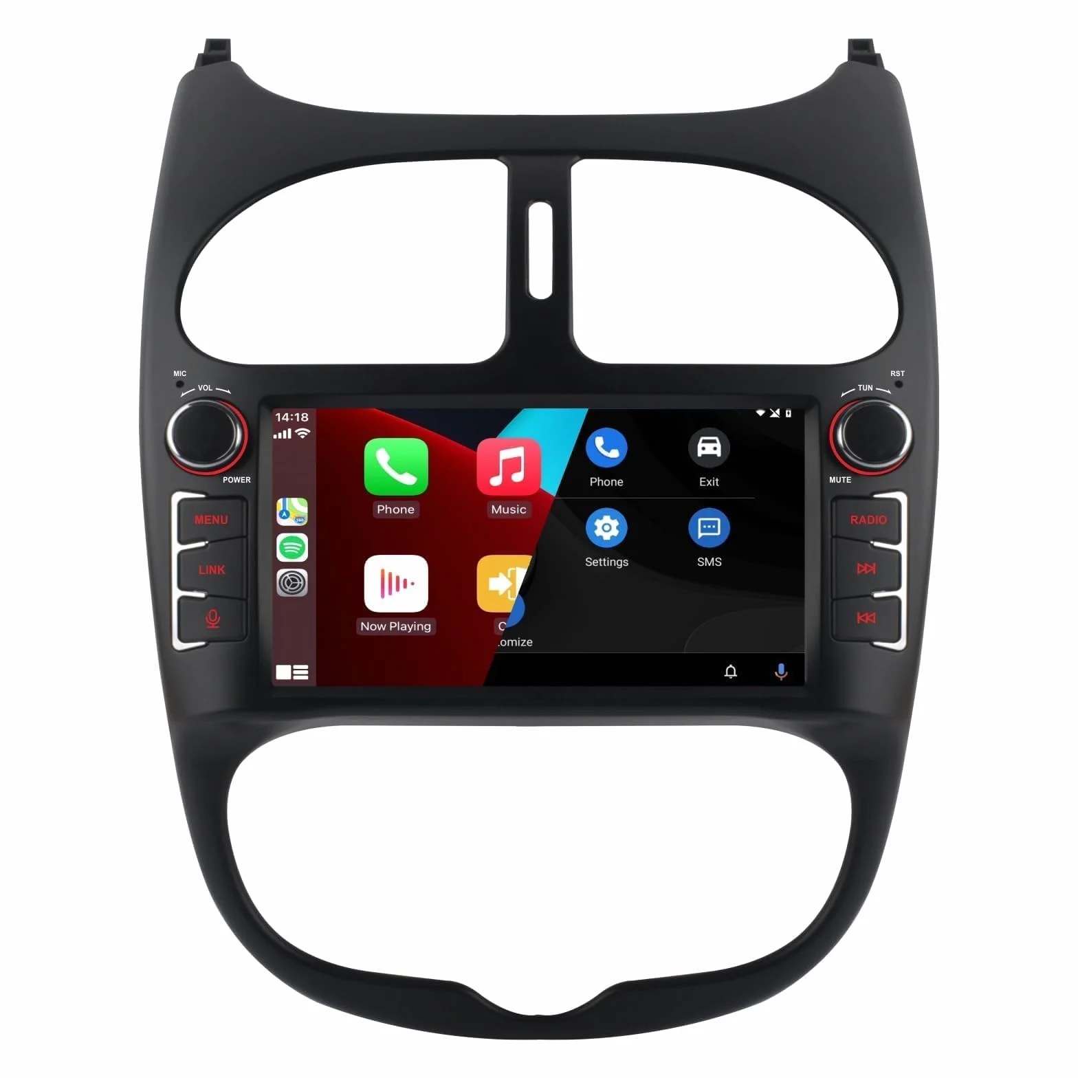 Radio samochodowe Carplay Android bezprzewodowy ekran dotykowy do Peugeot 206 206cc Citroen C2 (2002-2010) FM/AM/RDS Bluetooth