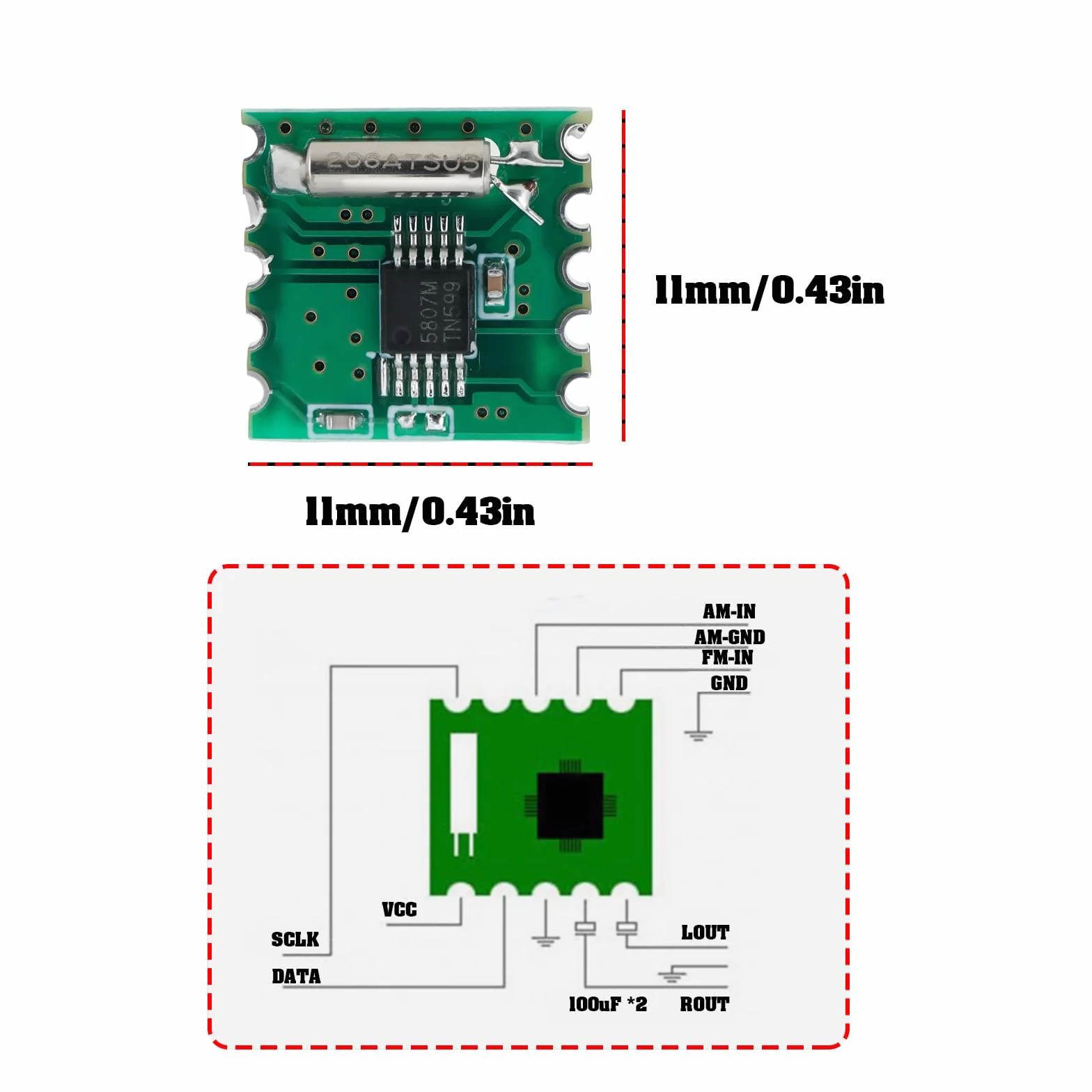 Moduł radia stereo RDA5807M FM RRD-102V2.0 2,7-5,5 V I2C 76-108 MHz