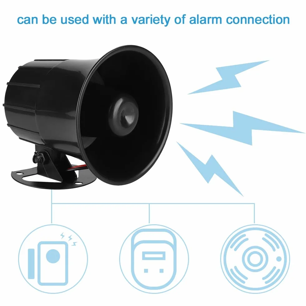 12 V wysokotonowy zewnętrzny alarm bezpieczeństwa syrena głośny róg alarmu dla systemu ochrony domu wewnątrz / na zewnątrz, 110 dB