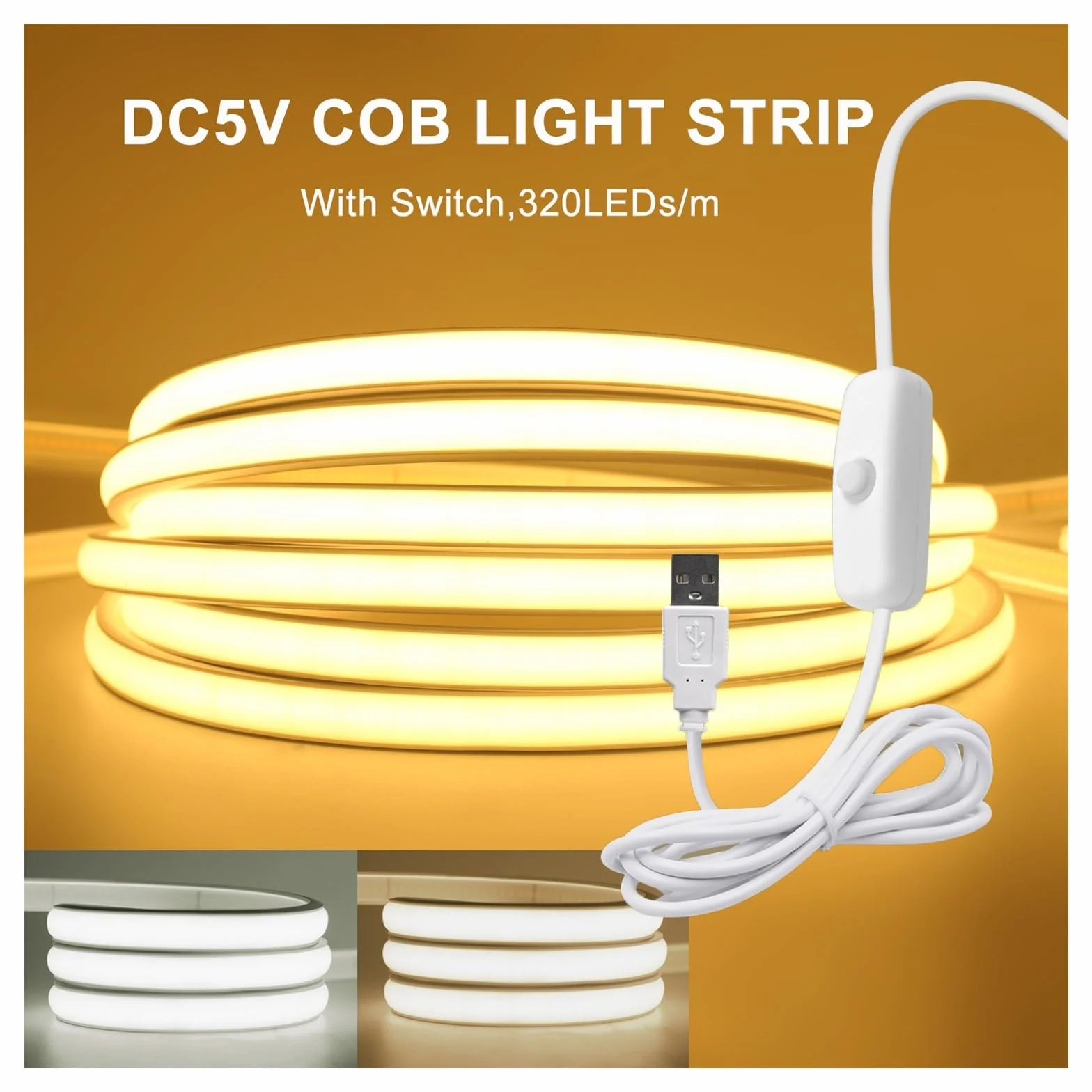 Taśma LED COB CCT USB 5V Elastyczna Z Możliwością Ściemniania(White,5m)