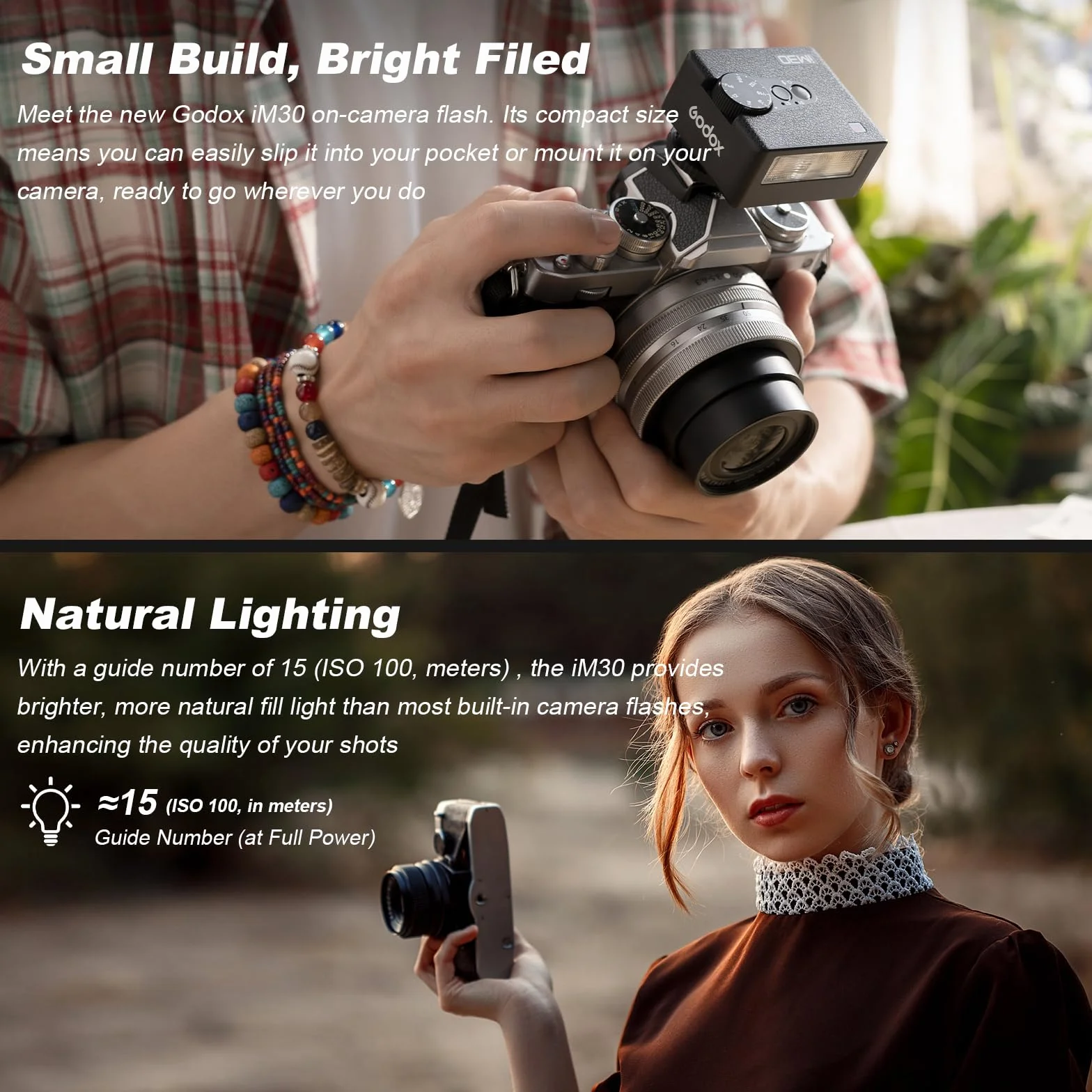 Godox IM30 Mini Flash Speedlite Ręczny S1/S2 Optyczne 7 Poziomów Mocy 6500K