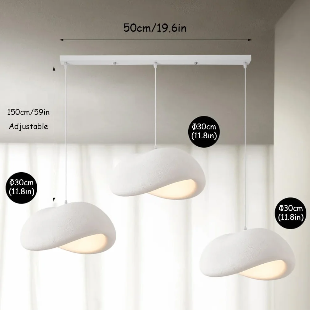 Kreatywna Lampa Wisiąca Wabi Sabi Lampa Pendularna E27 Nowoczesny Styl Japoński 3-Świetlna Biała Regulowalna Wysokościowo Żyrandol Do Stołu Jadalniskowego Salonu Jadalni Oświetlenie(Long)
