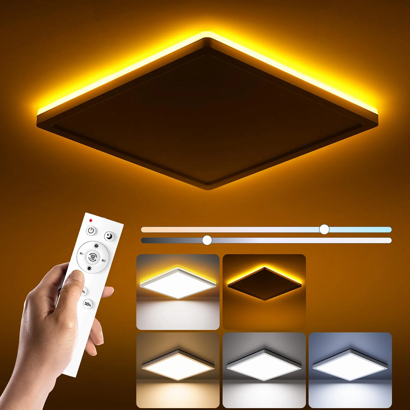 BLNAN LED Lampa Sufitowa Płaska ściemnialna, 24W Lampa Sufitowa z Pilotem, 2000K światło nocne Ciepłe, 3000K-6500K Lampa Sufitowa do Sypialni Salonu Pokoju Dziecięcego, Biała 30CM