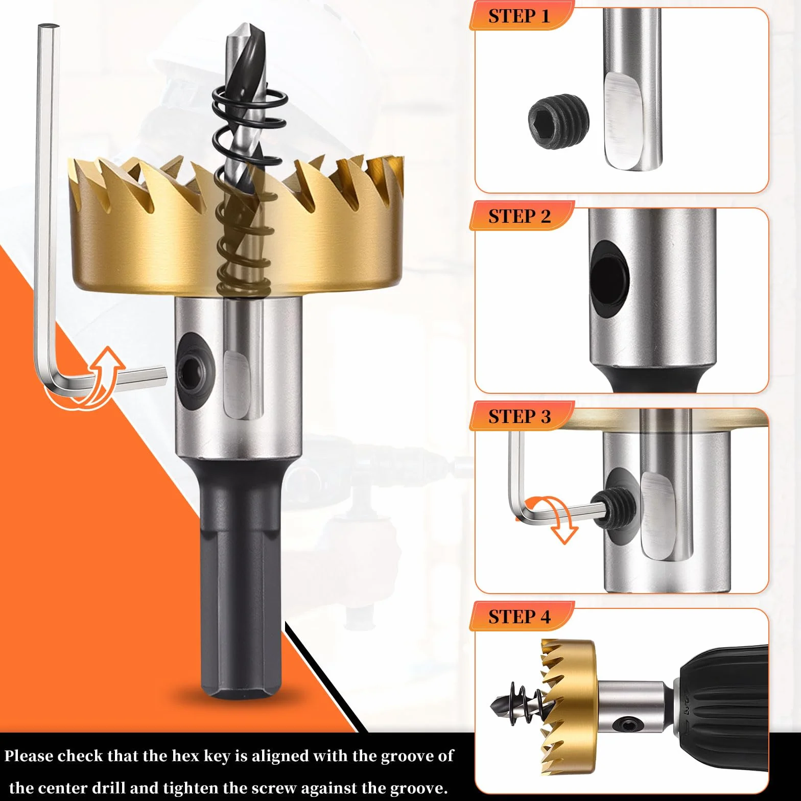 METALLIXITY Piła dziurkacza 21 mm, 4341 HSS Piła z kluczem sześciokątnym, końcówka prowadząca i sprężyna do wierteł, metal średni, plastikowe płyty i płyty PCV, złoty