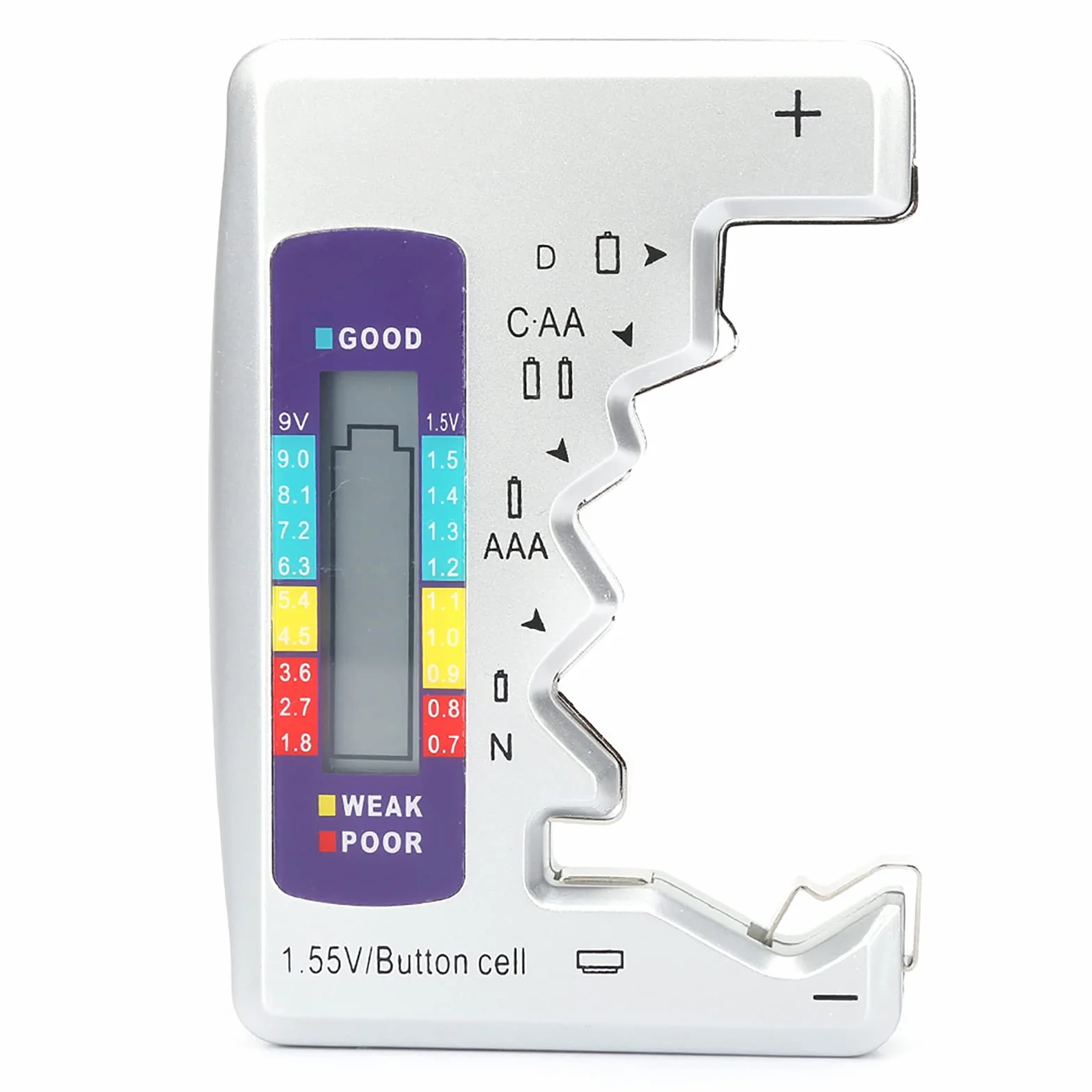 Cyfrowy Tester Baterii, Cyfrowy Kontroler z Wyświetlaczem LCD, Miernik Baterii, Uniwersalny Kontroler Baterii do Baterii Guzikowych, AA, AAA, Bateria Kwadratowa 9 V i Akumulator, 90 X 60 Mm