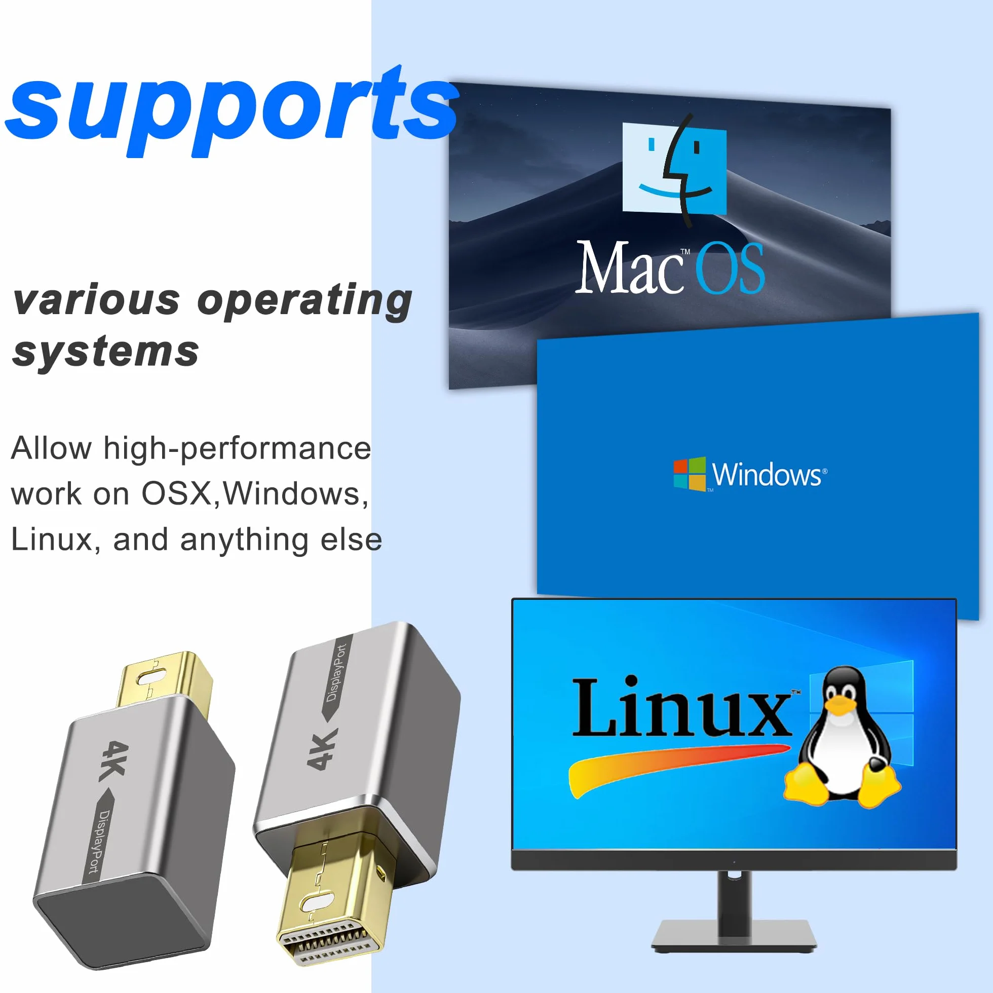MEIRIYFA Mini DisplayPort Headless Ghost Display Emulator, 4K Mini DP Dummy Plug EDID Emulator Virtual Display Adapter z oświetleniem LED do PC, zdalnego serwera (2 szt.)