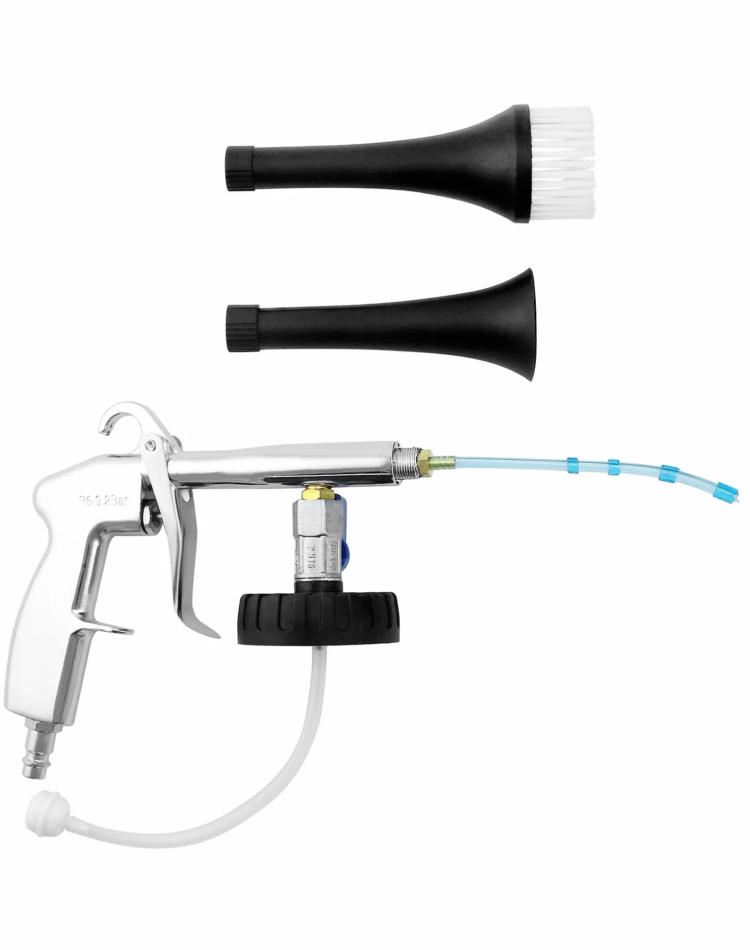QWORK® Pistolet do czyszczenia, 6.5-9.2Bar, pistolet do czyszczenia na sprężone powietrze z butelką z pianką i szczotką, do wnętrz samochodów