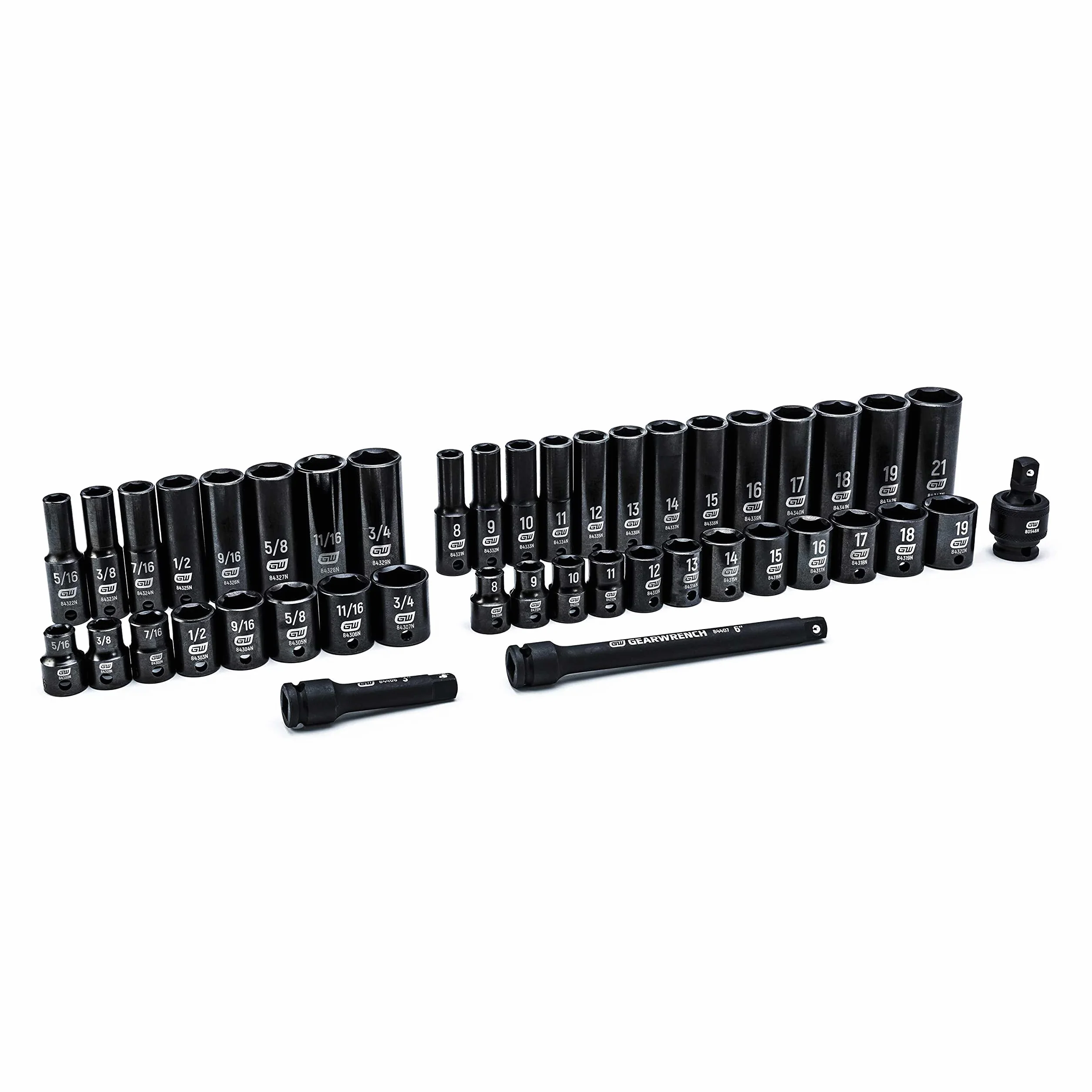 GEARWRENCH 44 szt. Napęd 3/20.3 cm 6-punktowy standardowy i głęboki wpływ SAE/zestaw nasadek metrycznych - 84916N