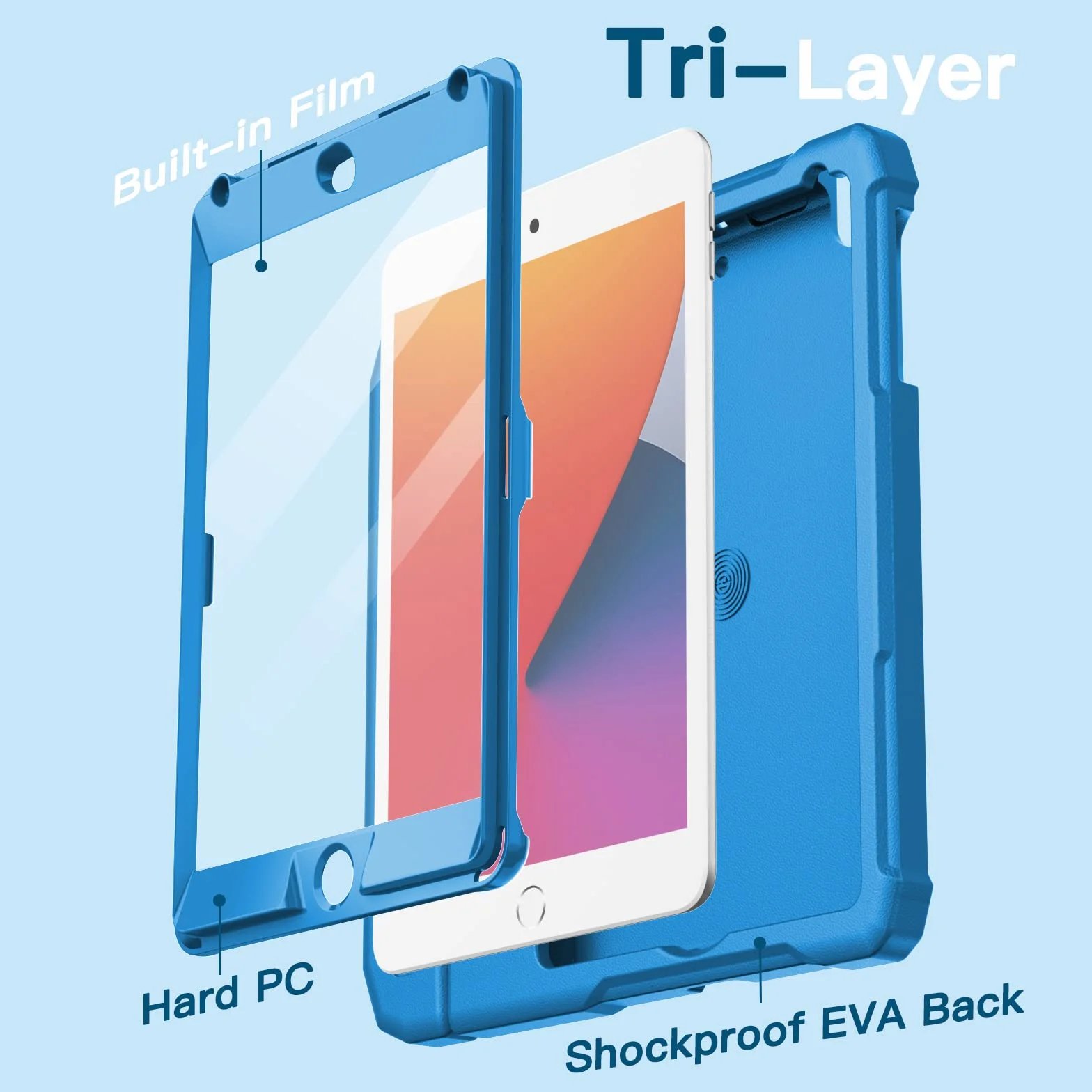 JETech Dzieci Etui dla iPad mini 5/4/3/2/1 (7,9 Cala, Model 2019/2015/2014/2013/2012) z Wbudowana Ochrona Ekranu, Odporny na Wstrząsy Całe Ciało Uchwyt Stojak Tablet Ochronny Case Kids (Niebieski)