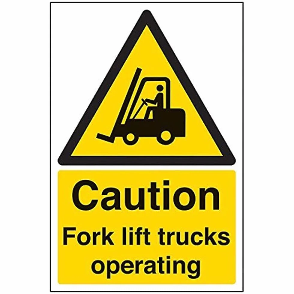 VSafety 'Caution Fork Lift Trucks' znak ostrzegawczy - 300 mm x 400 mm - 2 mm sztywny plastik