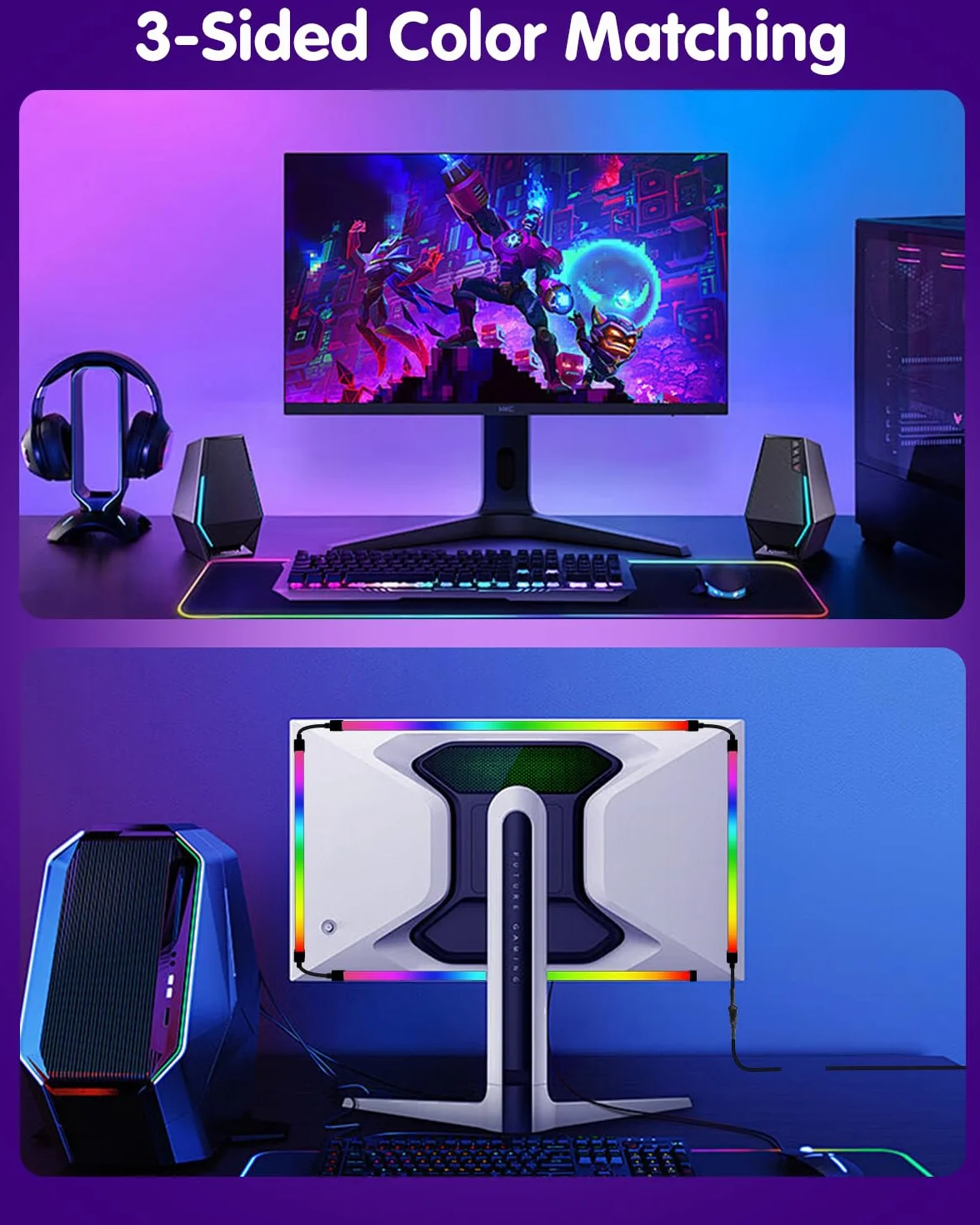 Imersyjne Podświetlenie Synchronizujące Monitora PC, 27 Cale Taśma LED Synchronizująca Ekran do Gier, Filmów i Muzyki, Zestaw Oświetlenia Ambientowego USB, Kompatybilny z Windows i Mac OS (4 Strony)