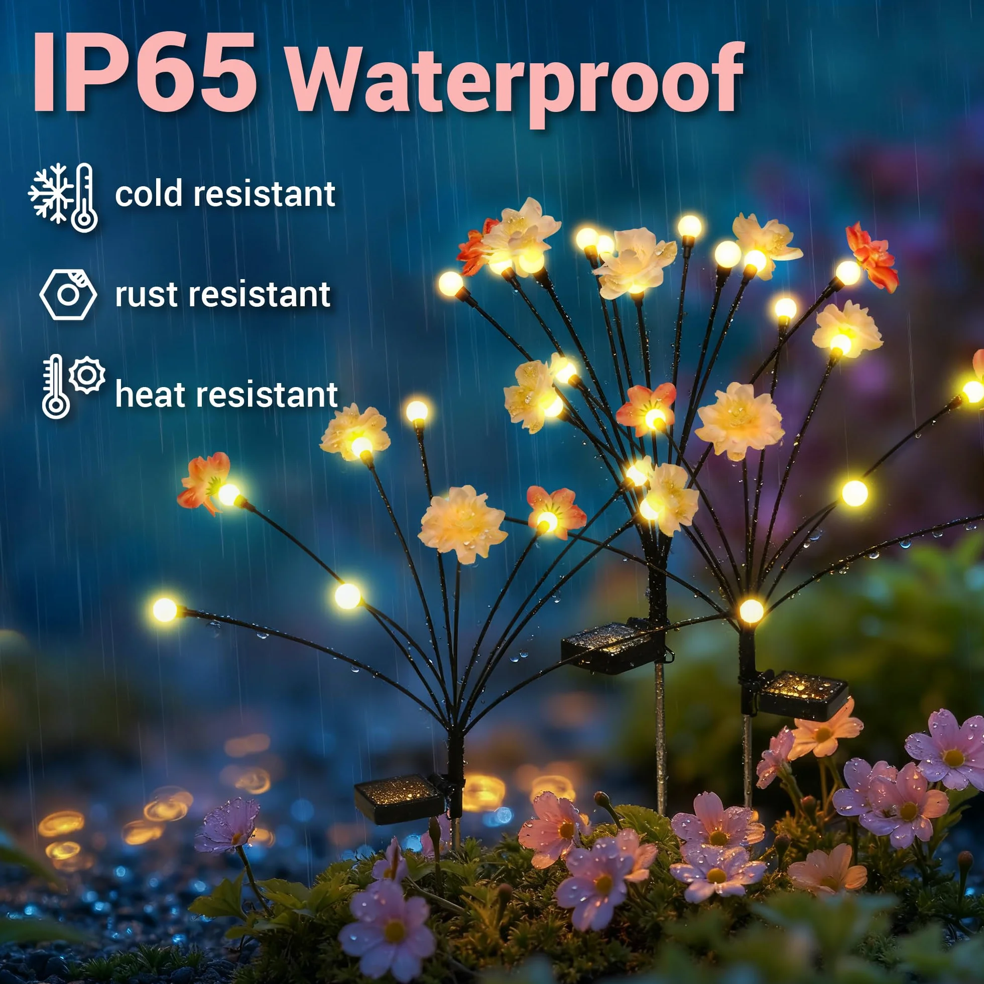 Lampy solarne do ogrodu, wodoodporne, ulepszone 60 diod LED, solarne lampy kwiatowe do użytku na zewnątrz, świetliki, lampa ogrodowa na ścieżki, podwórka, dekoracja tarasu (6 sztuk, ciepła