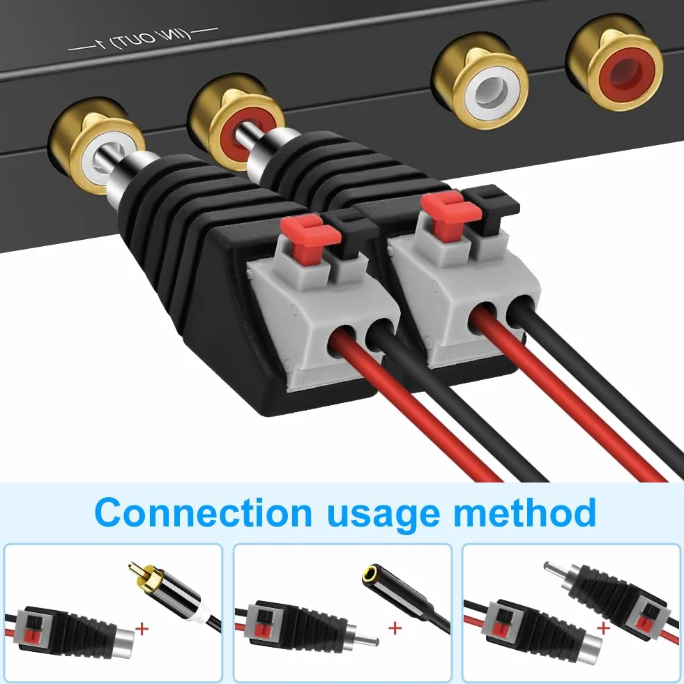 AXFEE 4 sztuki wtyków RCA, adapter RCA, adapter RCA do głośnika, wtyczka lutownicza, wtyczka głośnikowa, wtyczka cinch przykręcana, do transmisji sygnału audio/wideo AV