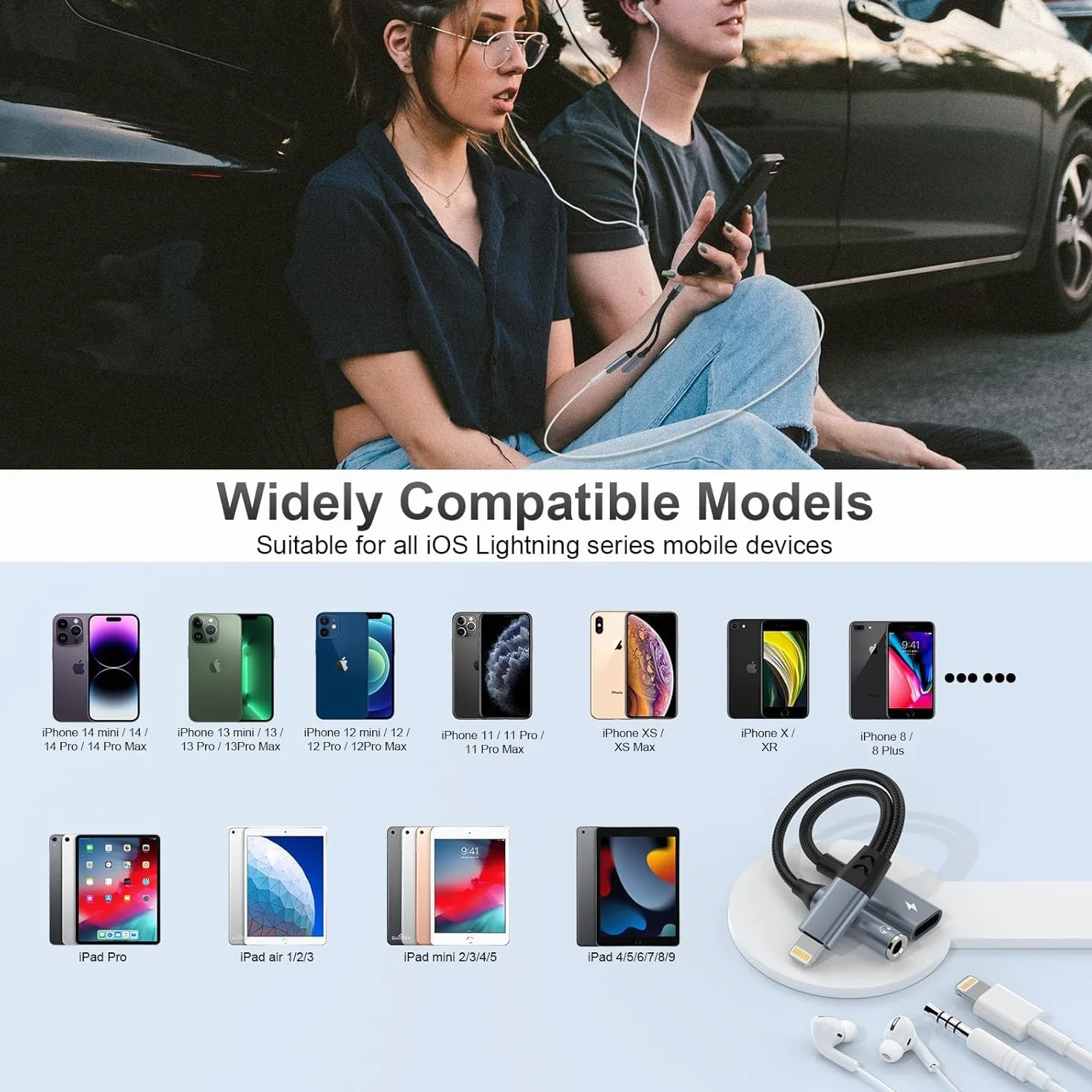 Adapter Lightning 2 w 1 do słuchawek 3,5 mm iPhone MFi konwerter muzyka ładowanie HiFi