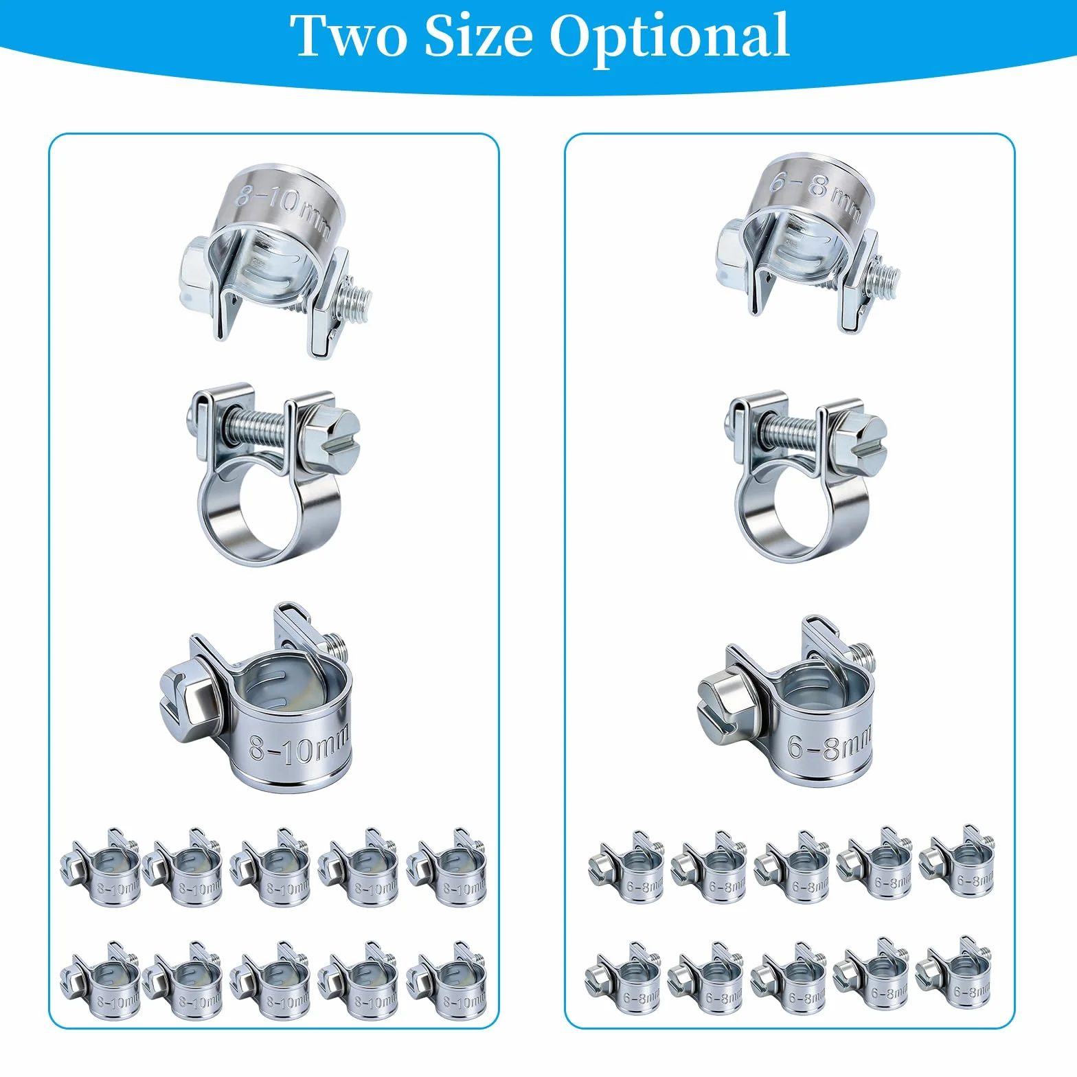 20 sztuk mini obejmy do węża, 6-8 mm, 8-10 mm, małe zaciski do węża, regulowane, wtrysk paliwa, obejmy do trzpienia rurowego, obejmy szczęk zaciskowych do rur paliwowych, rury wydechowej, rury