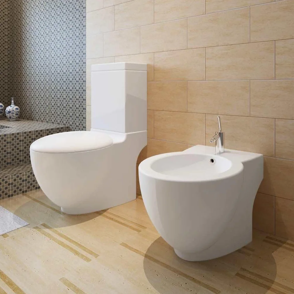 Zestaw toalet i bidetów, kolor biały, ceramiczny z funkcją cichego domykania, podwójna płukanka, 3 lub 6 l, 39 x 66 x 84 cm, bidet 58 x 40 x 40 cm, montaż łazienki dla gości sanitarnych