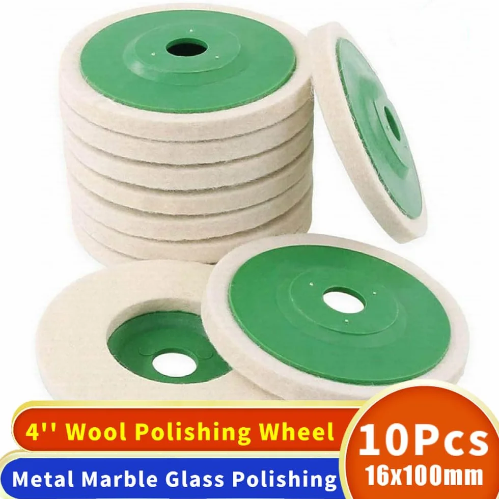 10 sztuk 100mm 4-calowe wełniane polerujące tarcze polerskie szlifierka kątowa tarcza ścierna filcowa do metalu marmuru szkła narzędzie ścierne, grube, 1