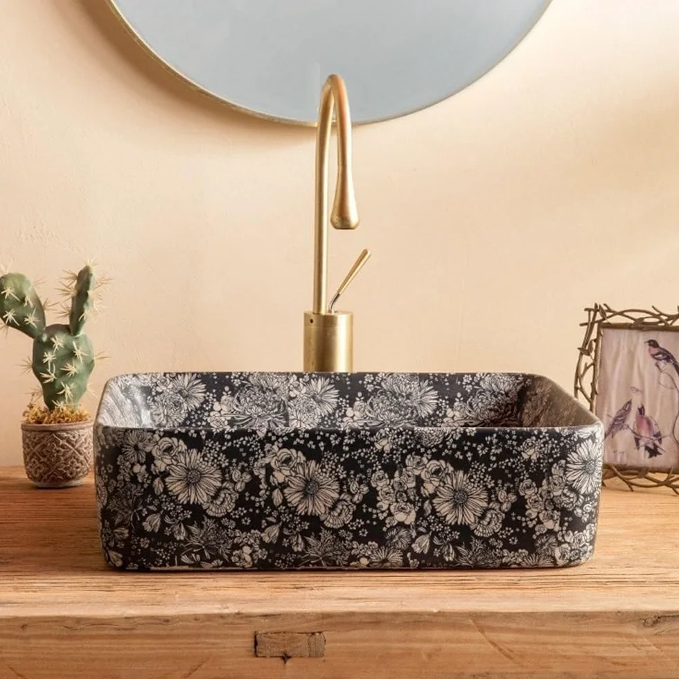 Vessel Vanity Sink kwadratowy blat umywalka do wewnątrz i na zewnątrz artystyczny zlew ceramiczny do łazienki, dziedzińca, hotelu z kranem, zestaw odpływowy nowoczesny blat
