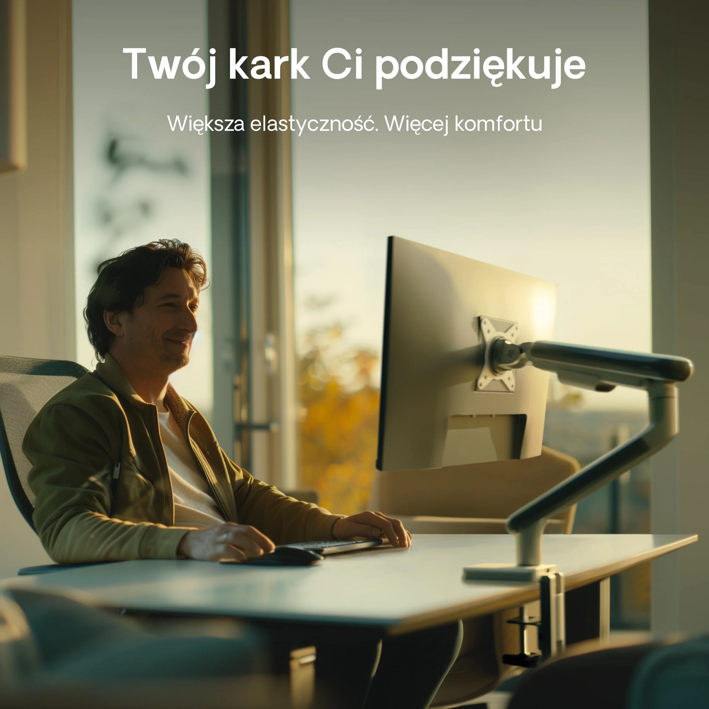 Desktronic Pojedynczy stojak na monitor, regulowane ramię monitora, uchwyt biurkowy, obrót o 360° i pełne nachylenie ruchu, ergonomiczny, VESA 75/100 mm, biały