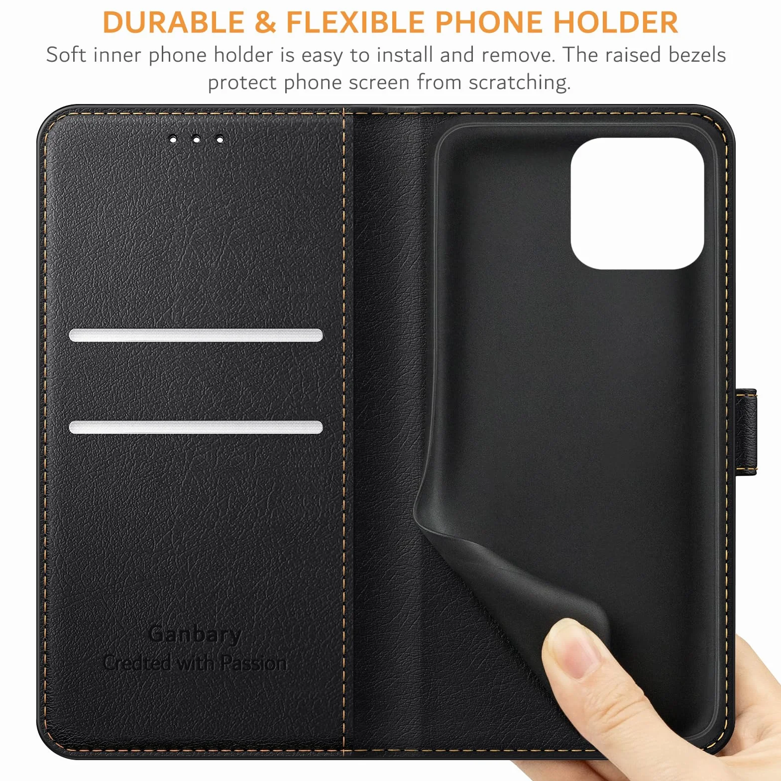 Ganbary Etui kompatybilne z iPhone 12/12 Pro, wysokiej jakości skóra PU z klapką portfel etui na telefon [pełna ochrona] [przegródki na karty] [podpórka] dla iPhone'a 12/12 Pro, czarne