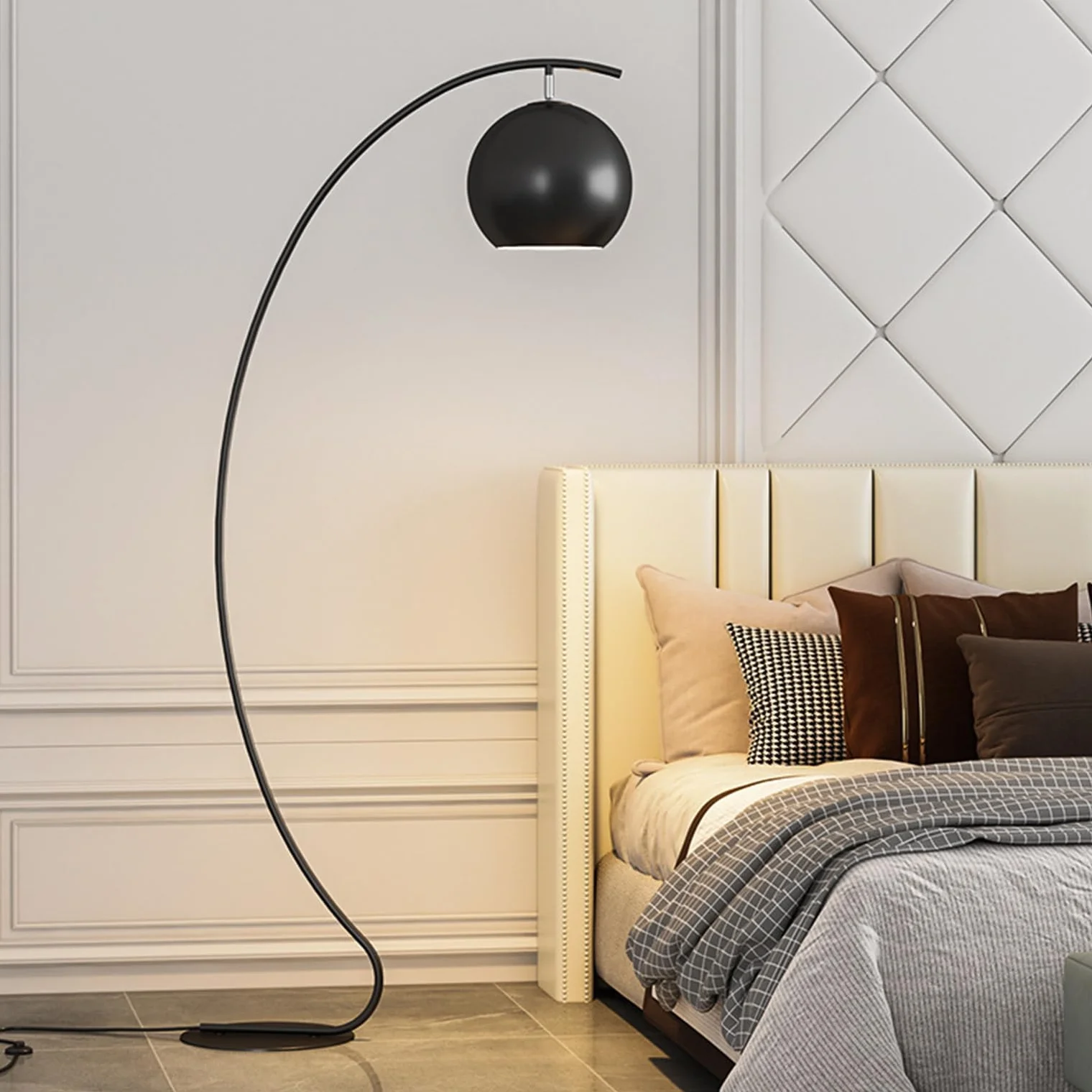 Lampy stojące do salonu Lampa podłogowa z pilotem łuku zdalnego sterowania, bezstopniowa ściemniana, lampka do czytania do sypialni, kolor czarny