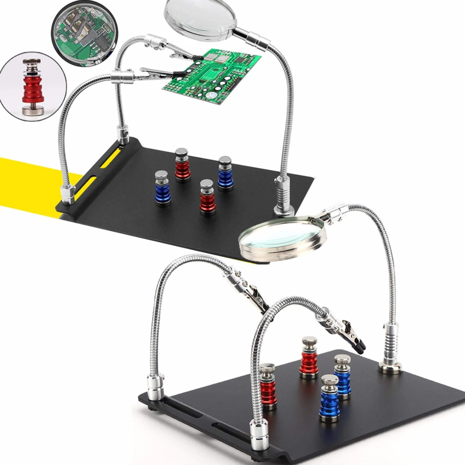 Obwód magnetyczny Uchwyt płytki PCB x3 lupa Naprawa płyty głównej Oprawa narzędziowa