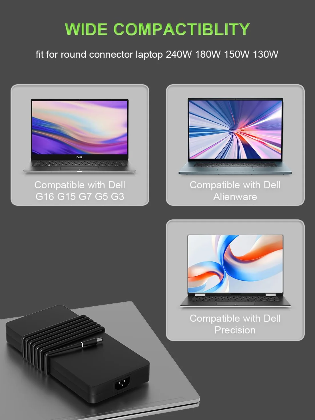240W Ładowarka kompatybilna z Dell G16 G15 G7 G5 G3 Alienware 17 15 x17 x16 x15 M17 M15 Precision 7720 7730 7740 7750 7760 7770 7780 75600 7670 7680 Laptop