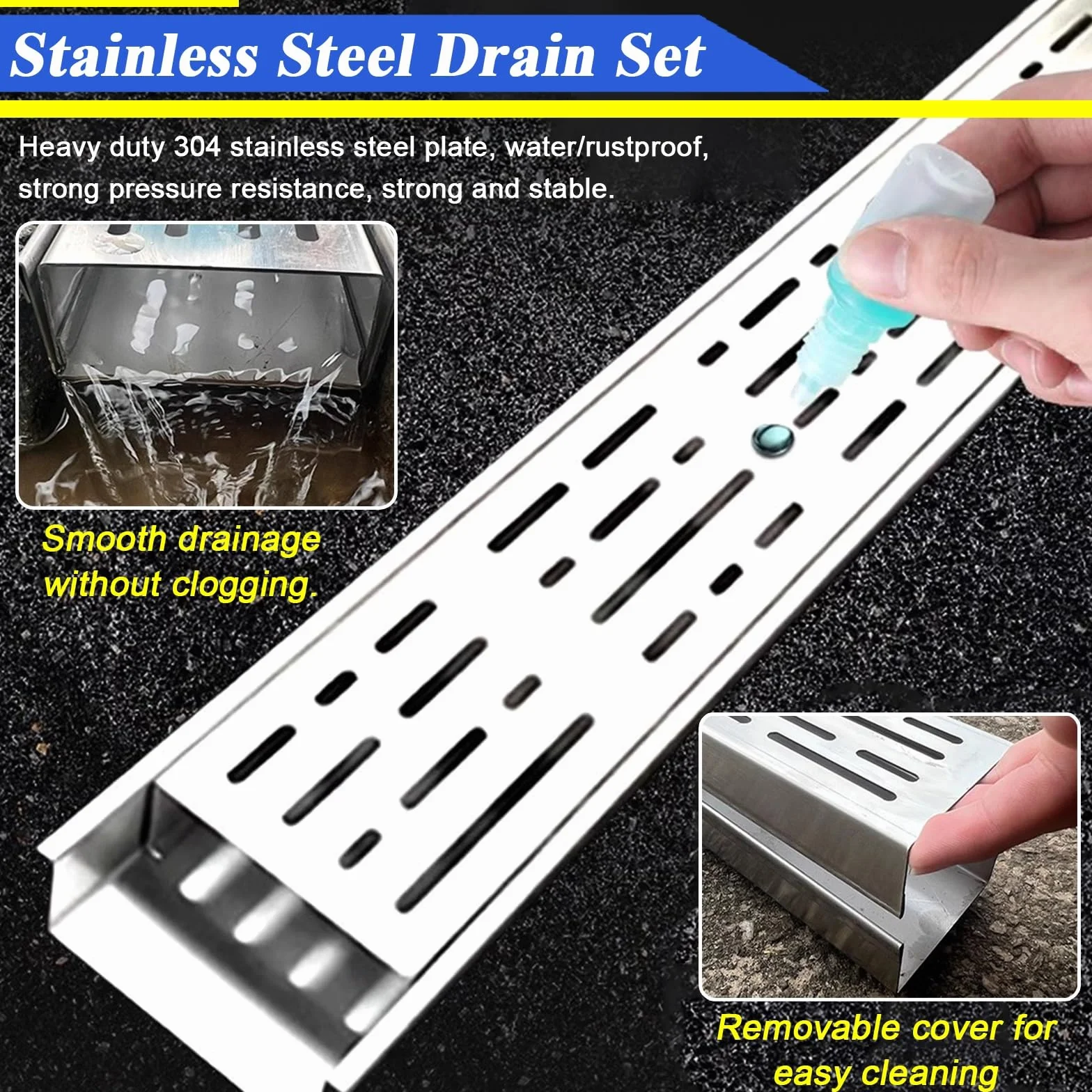 Slimline304 odpływ ze stali nierdzewnej 3,5 cm i 5 cm niskoprofilowy ruszt do patio Ga podjazd podwórko 2 sztuki łączona woda deszczowa