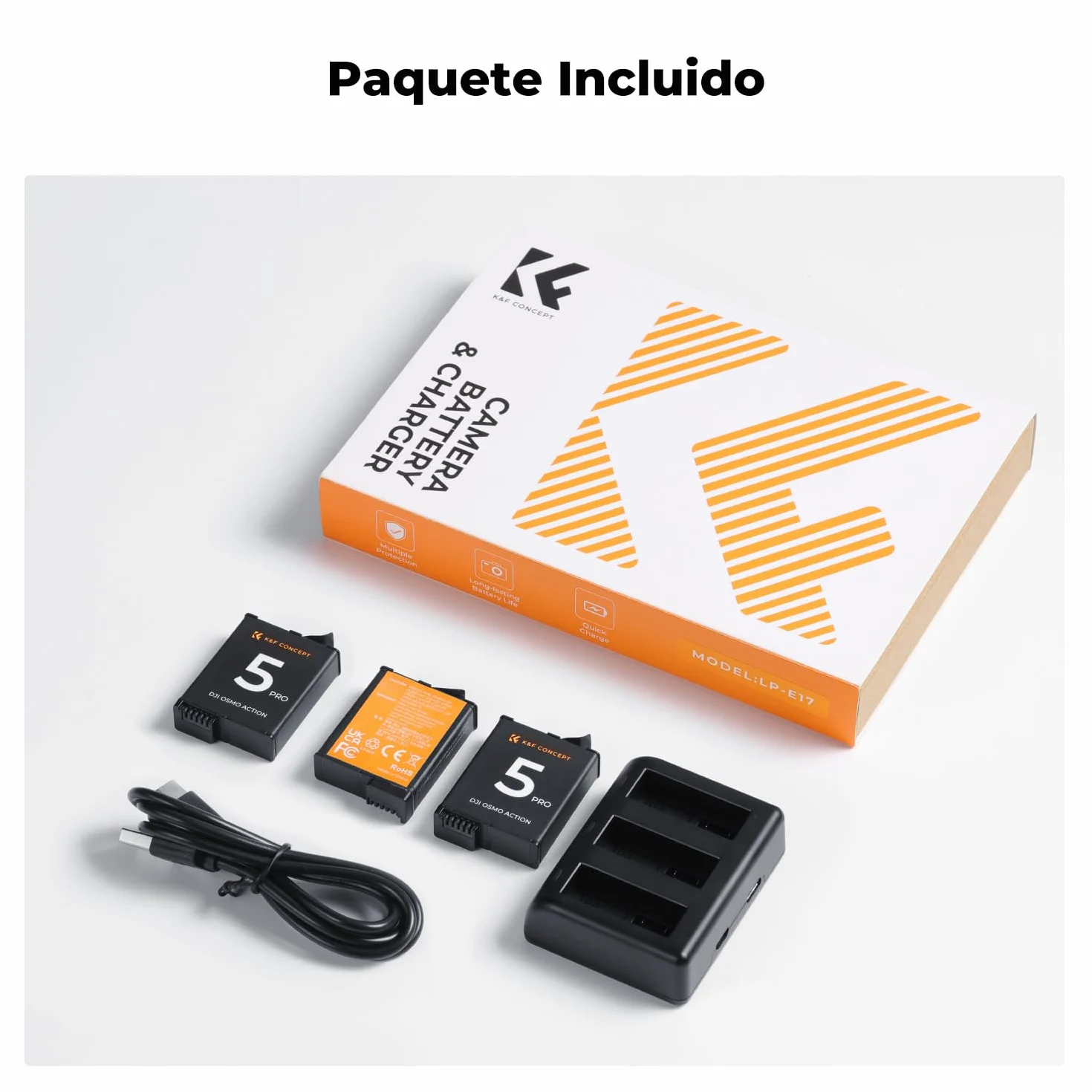 K&F CONCEPT Akumulator 2100 mAh do DJI OSMO Action 5 Pro, Action 4, zestaw z potrójną ładowarką i etui