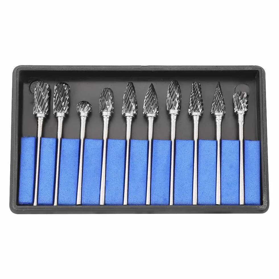 Pilniki obrotowe do frezów stalowych, 10 sztuk 2,35 x 6 mm frezy obrotowe frezy z węglika wolframu stal zestaw narzędzi do rzeźbienia metalu