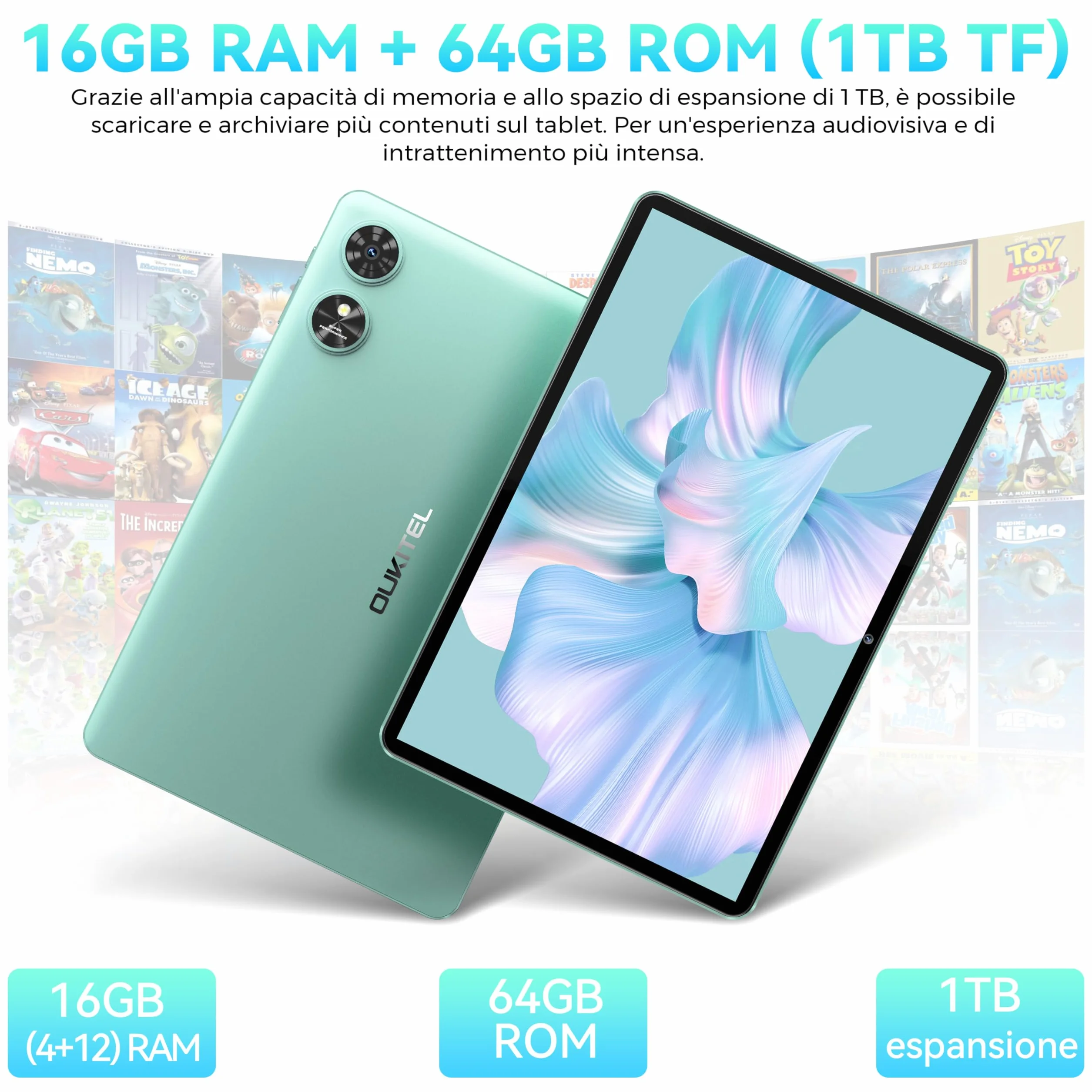 Tablet OT6 10,1 cala Android 13 16 GB+64 GB WiFi 6 8000 mAh Aparat 5MP+2MP 5G BT5.0 1280x800 HD+ Widevine L1