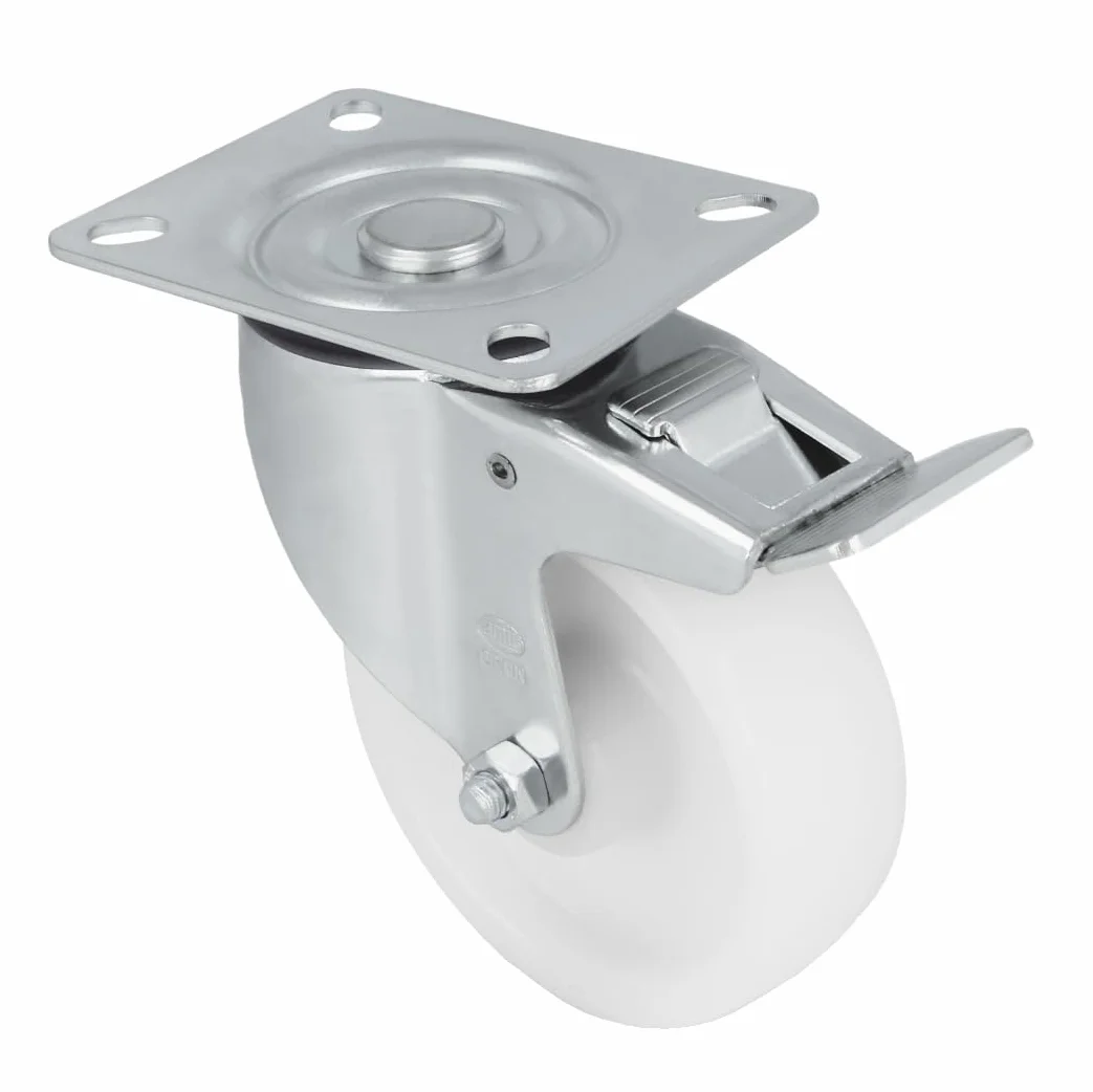 Amig - Zestaw 4 kółek hamulcowych | Ø 125 x 38 mm | obrotowe kółka z metalowym uchwytem | maksymalne obciążenie 230 kg | do przenoszenia ciężkich mebli | łożyska wałkowe | rdzeń nylonowy | biały