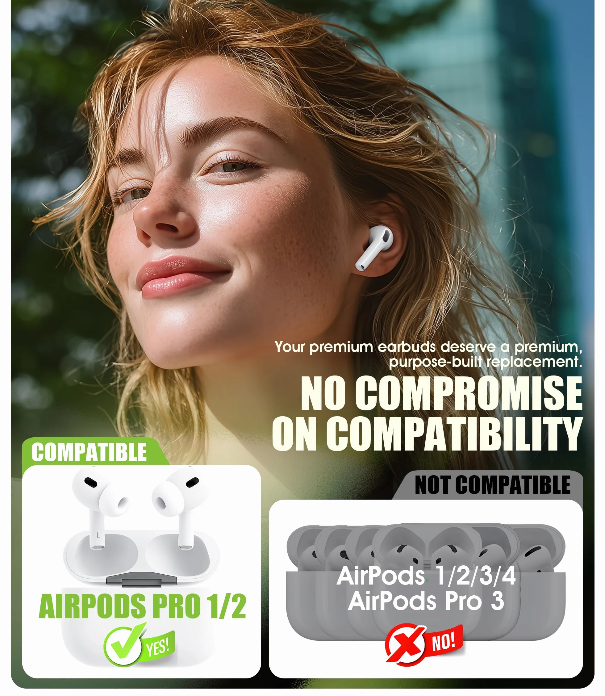 Silikonowe nakładki do Airpods Pro/Airpods Pro 2, 4 pary, antypoślizgowe, redukujące hałas (XS/S/M/L)