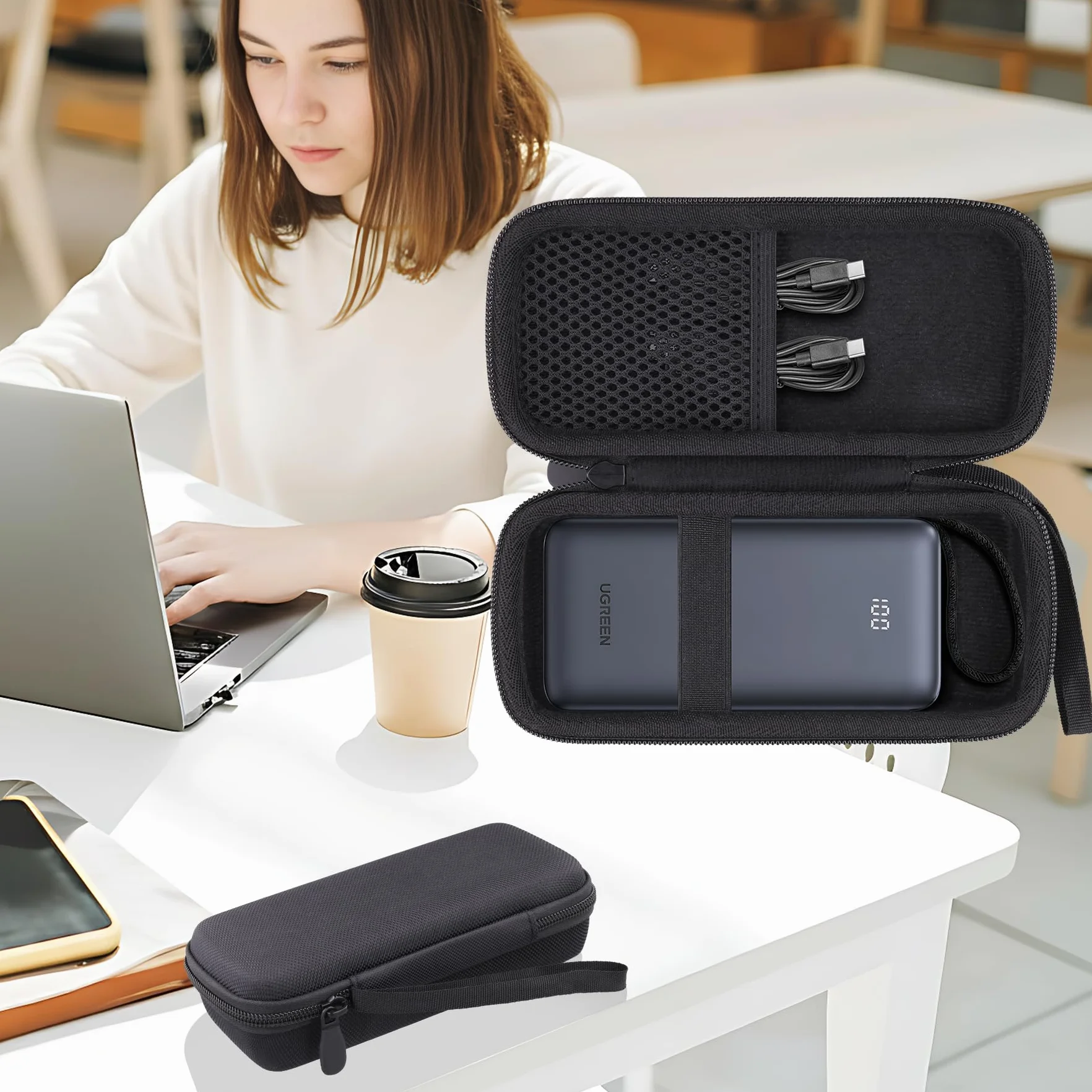 Twardy ochronny futerał podróżny do Power Bank UGREEN Nexode 20000mAh 45W PB536 czarny