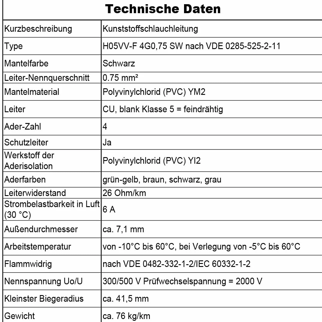 Przewód węża z tworzywa sztucznego H05VV-F 4G0,75, czarny, elastyczny przewód, kabel, kabel do urządzeń (100 m)