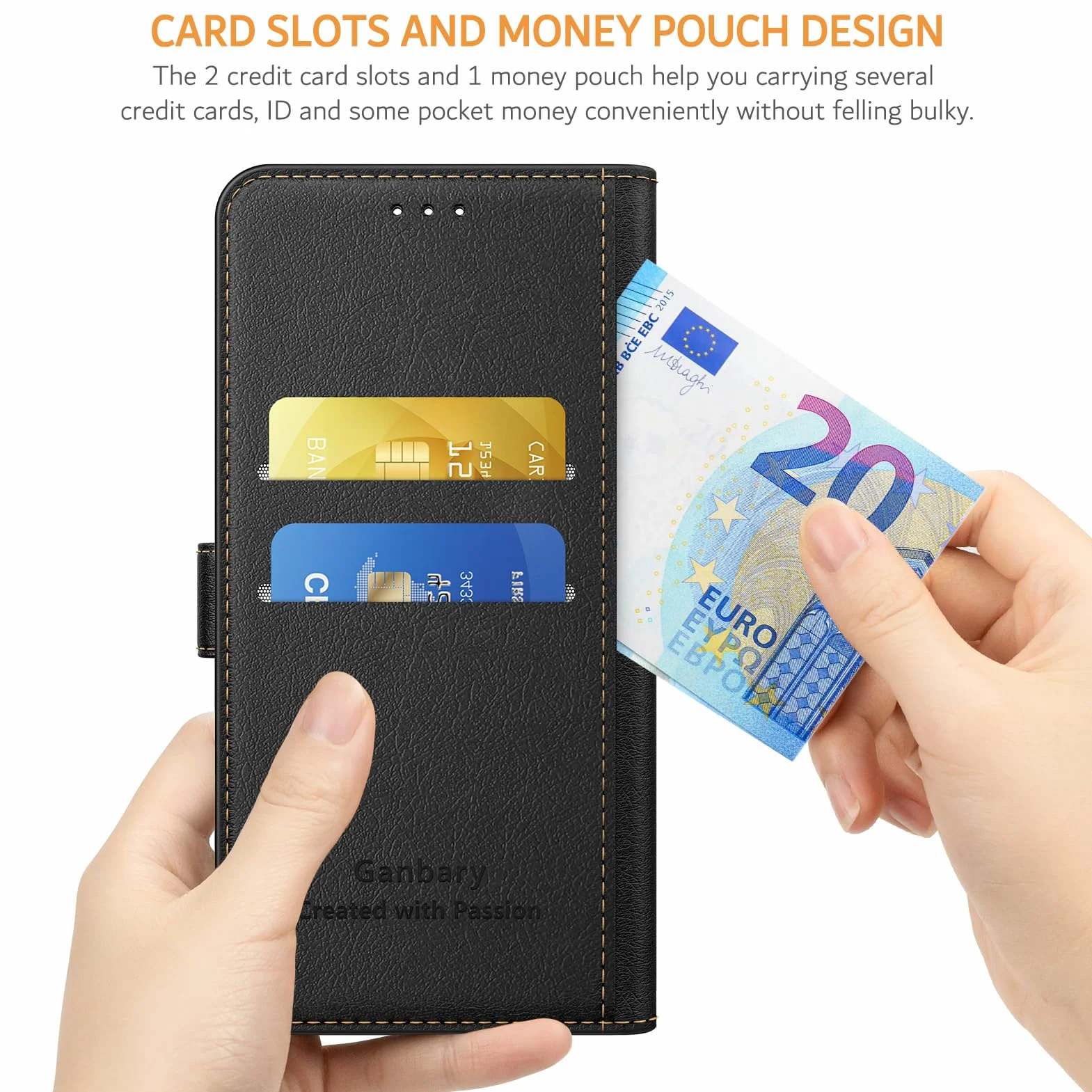 Ganbary Etui kompatybilne z iPhone 12/12 Pro, wysokiej jakości skóra PU z klapką portfel etui na telefon [pełna ochrona] [przegródki na karty] [podpórka] dla iPhone'a 12/12 Pro, czarne