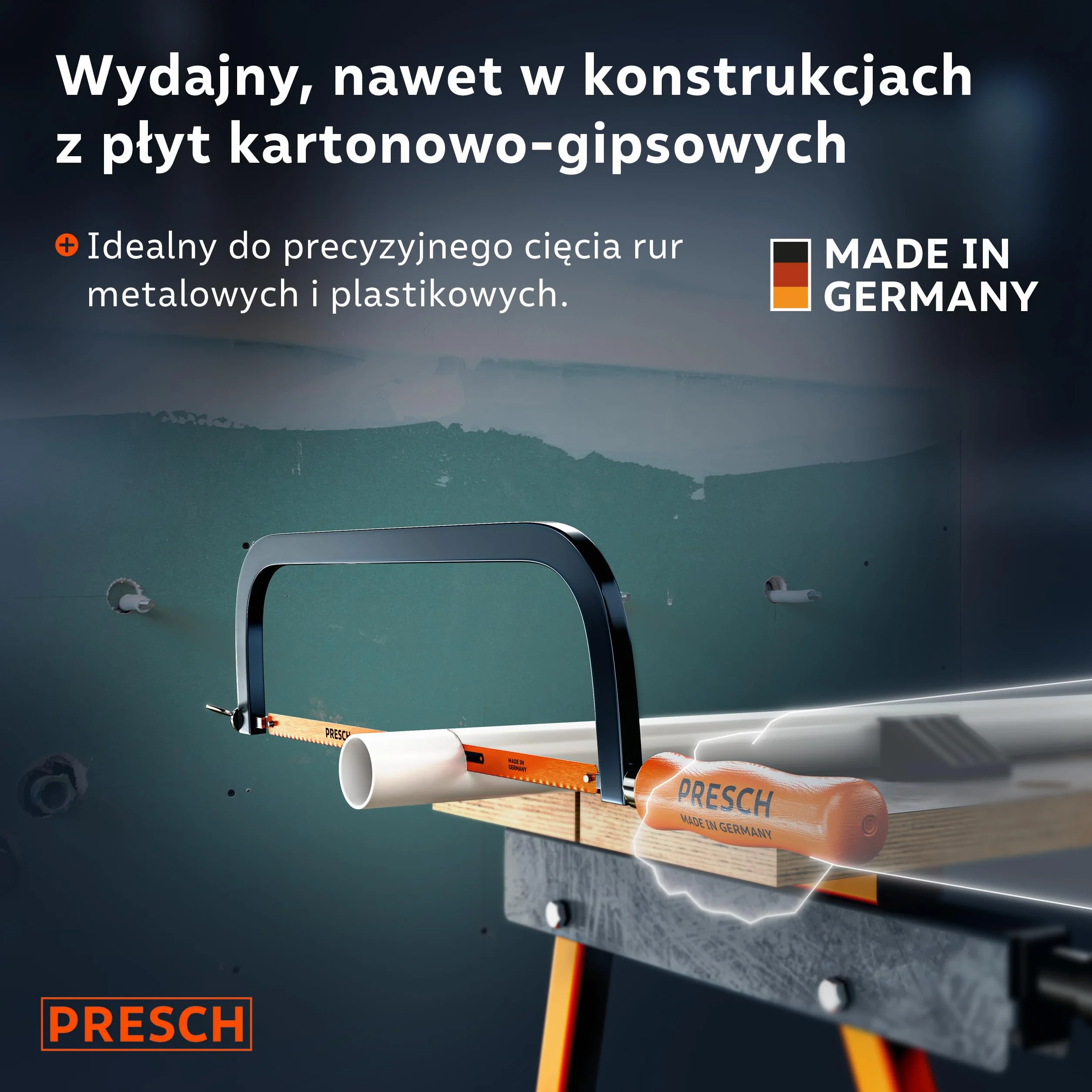 Presch Piła do metalu 300mm - Z brzeszczotem BI-metal do precyzyjnego cięcia - Obrót brzeszczotu o 90° do cięć poziomych i pionowych - Szybka wymiana brzeszczotów - Pila ręczna