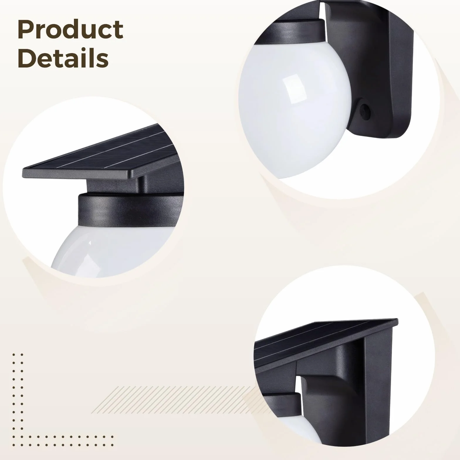 Solarne lampy ogrodzeniowe, zewnętrzne lampy solarne z 3 trybami oświetlenia, czarno-biała konstrukcja kuli, montowane na ścianie lampy solarne z silikonowym panelem 18 x 11,4 cm, do ogrodu, na patio