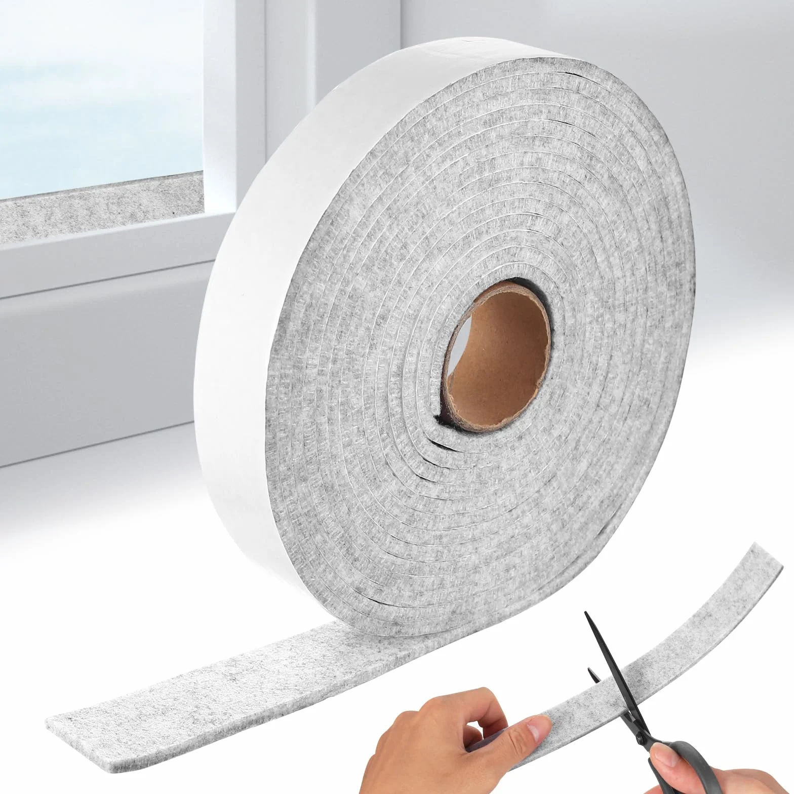 1 Rolka Samoprzylepnej Taśmy Filcowej, 5m x 3cm x 0.4cm Samoprzylepny Filc Ślizgowy, Paski Filcowe Klejące do Krzeseł Mebli Ochrony Podłóg lub Absorbera Kondensacji Okiennej