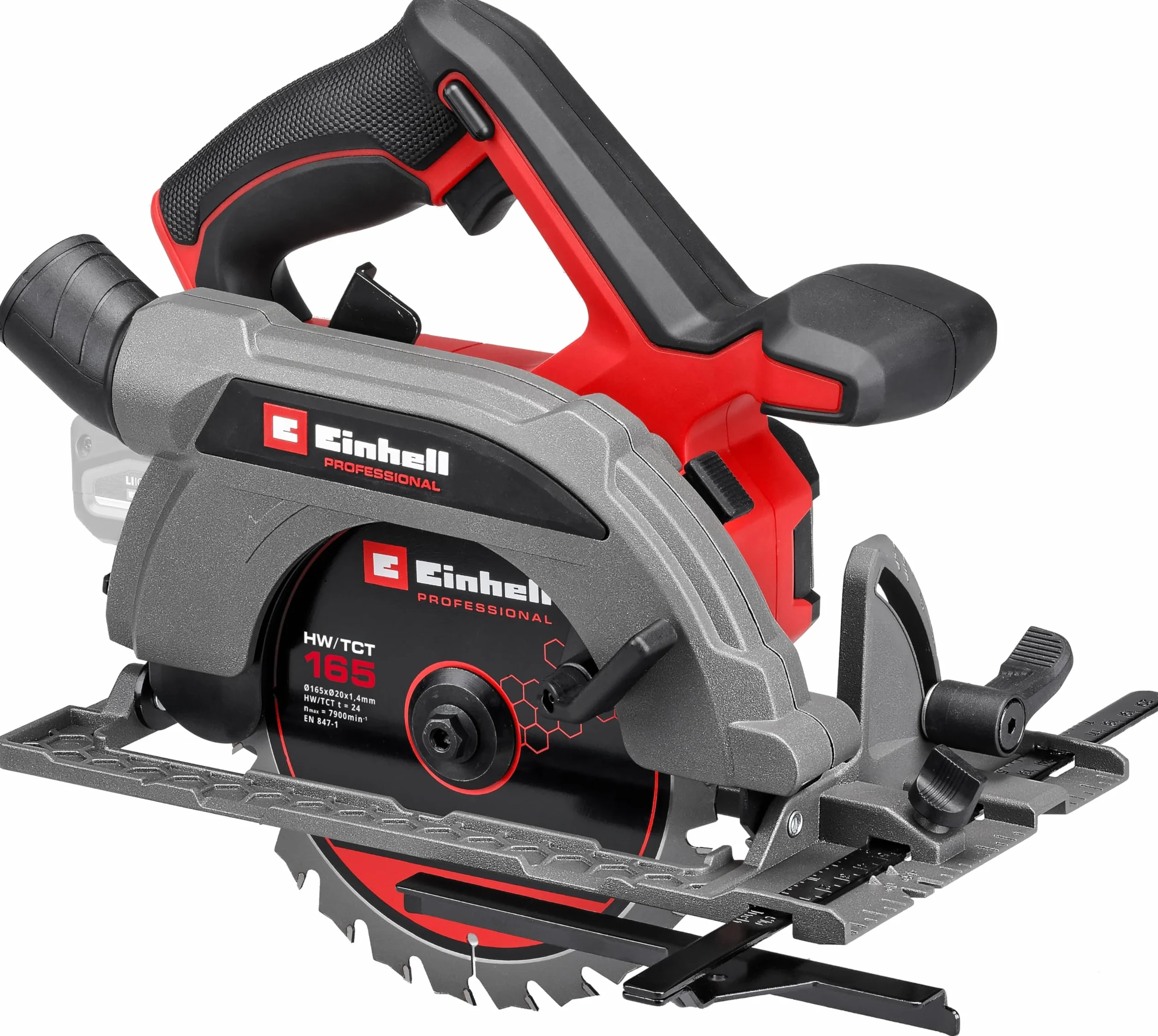 Einhell Profesjonalna akumulatorowa piła tarczowa 18 V Power X-Change, bezszczotkowa, Ø 165 mm ostrze piły, beznarzędziowa regulacja kąta cięcia, bez baterii TC-CS 1410 Solo