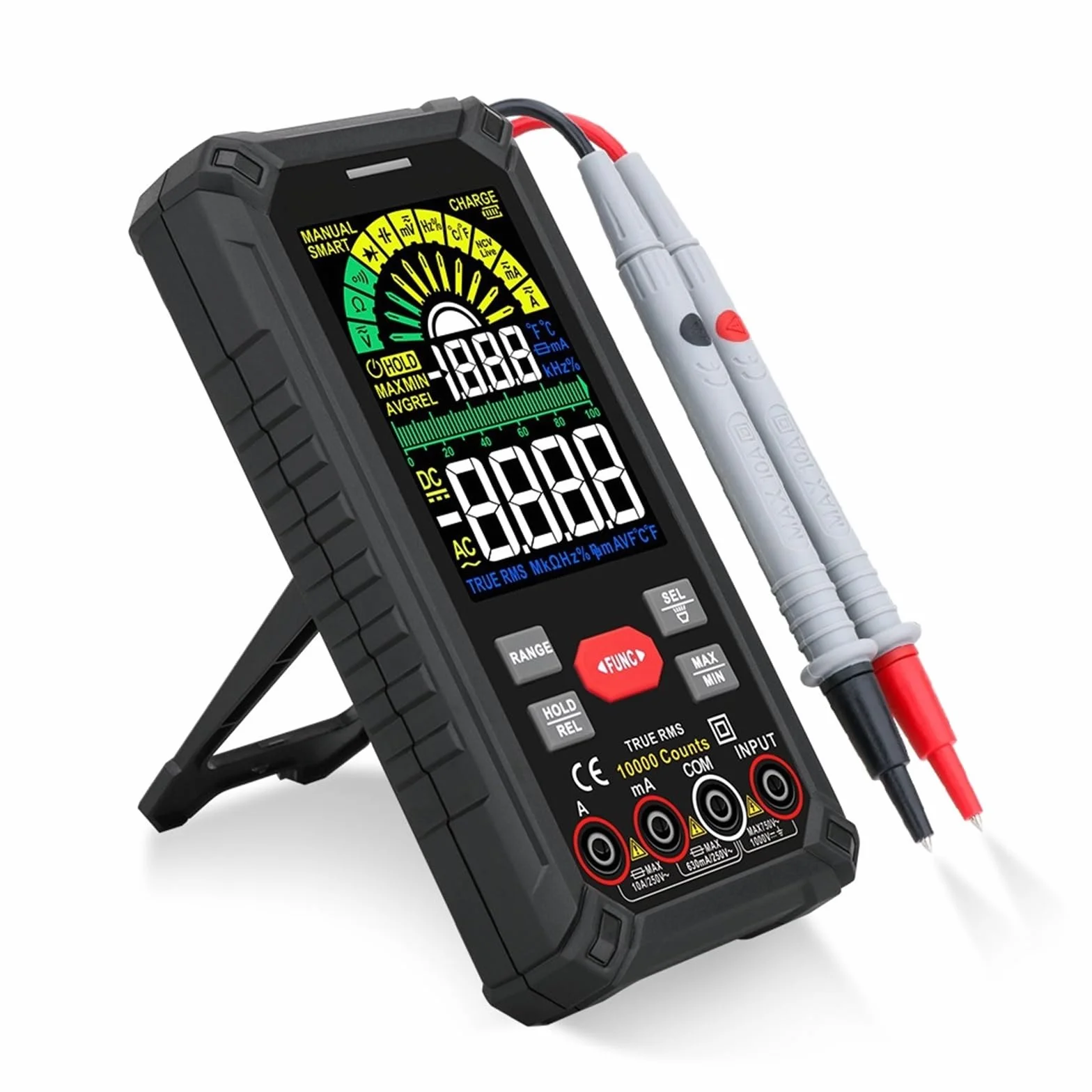 Inteligentny Multimetr Cyfrowy 9999 Zlicza Kolorowy Wyświetlacz LCD DC AC Napięcie Prądu True Multimetro Akumulator Multitester Szybko Dokładnie Łatwy Odczyt
