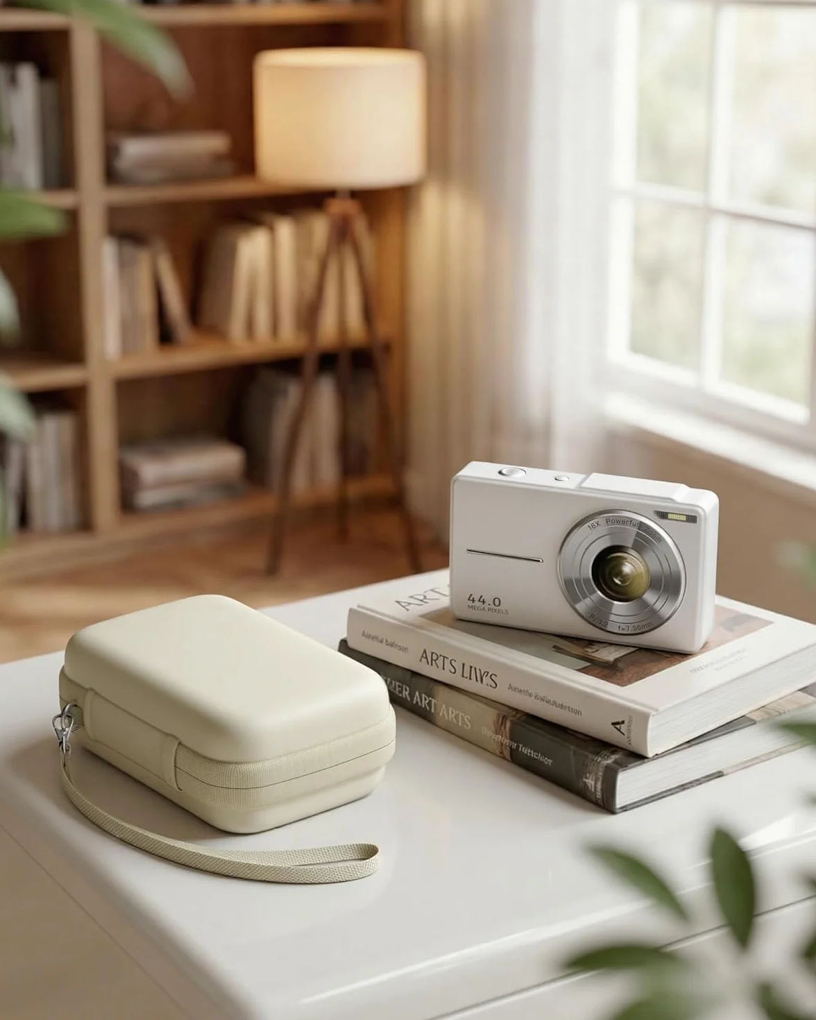 ProCase Twardy futerał podróżny na aparat Kodak PIXPRO FZ55/FZ45 4K - Kompaktowy, z kieszenią na baterie i kartę SD, kompatybilny z CAMKORY, Lecran i innymi, kremowy