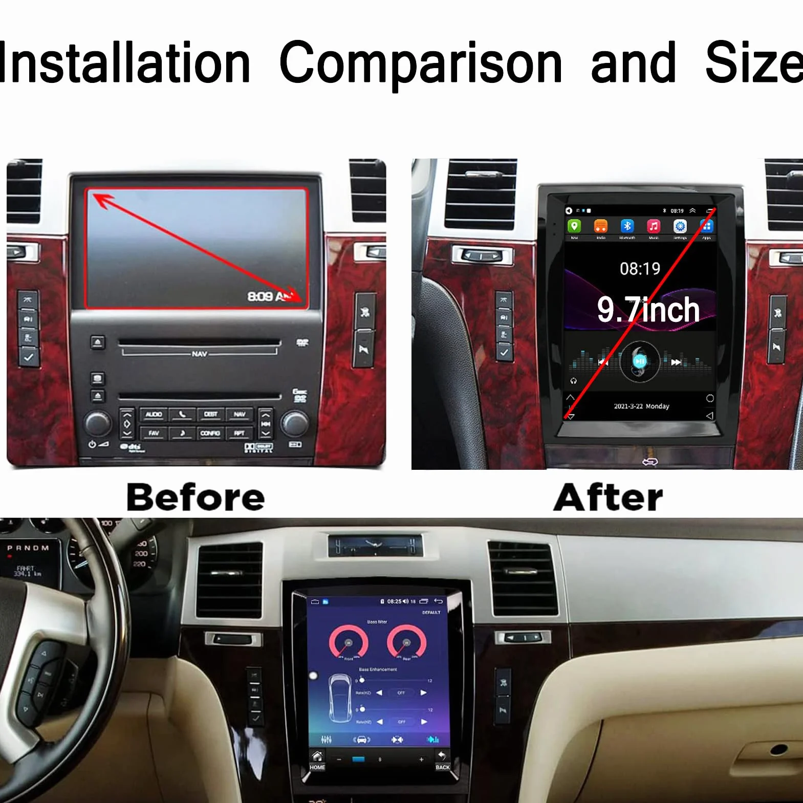 Android 11 Ekran Dotykowy Radia Samochodowego do Cadillac Escalade 2007-2012 4+64GB Octa Core GPS Nawigacja